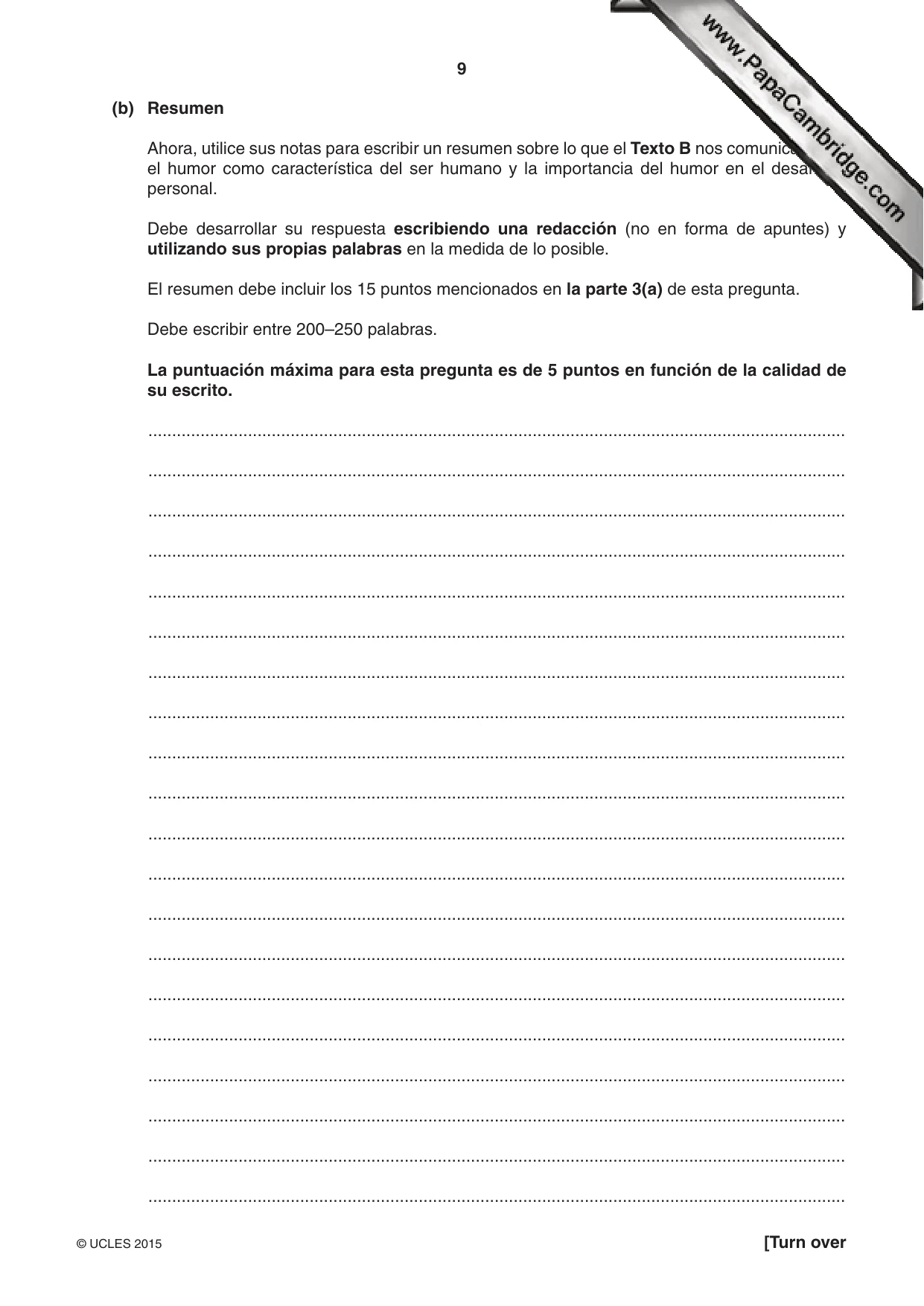 Cambridge IGCSE Spanish - First Language 0502 2015 May/June Paper 2 · Variant 3 question paper, page 9 of 12
