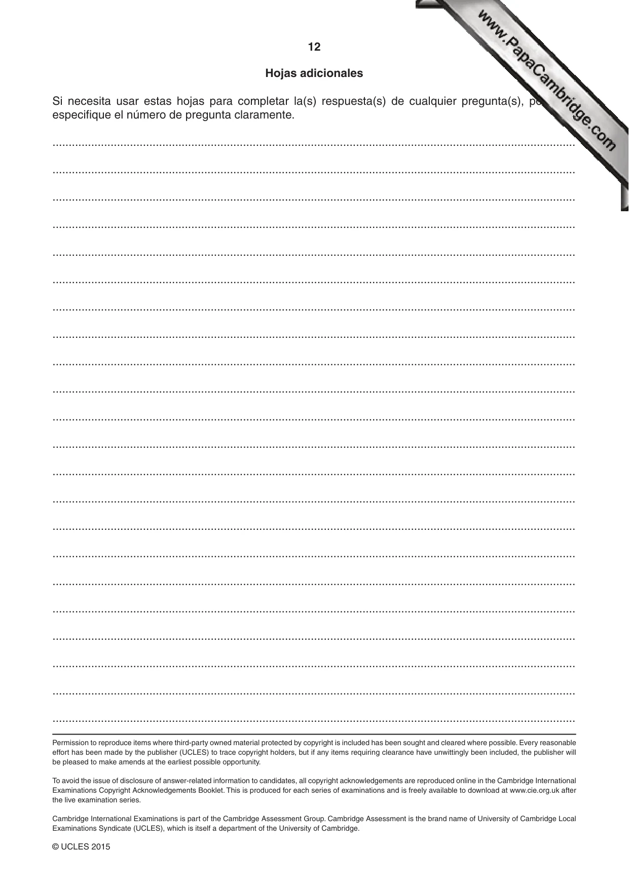 Cambridge IGCSE Spanish - First Language 0502 2015 May/June Paper 2 · Variant 3 question paper, page 12 of 12