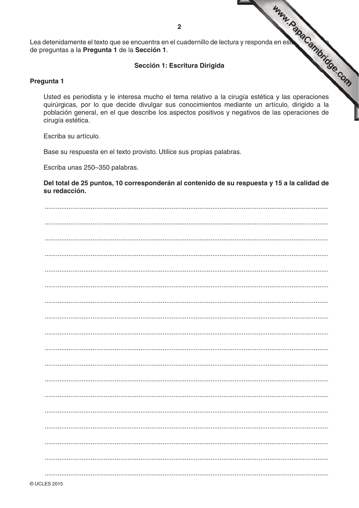 Cambridge IGCSE Spanish - First Language 0502 2015 May/June Paper 3 · Variant 1 question paper, page 2 of 12