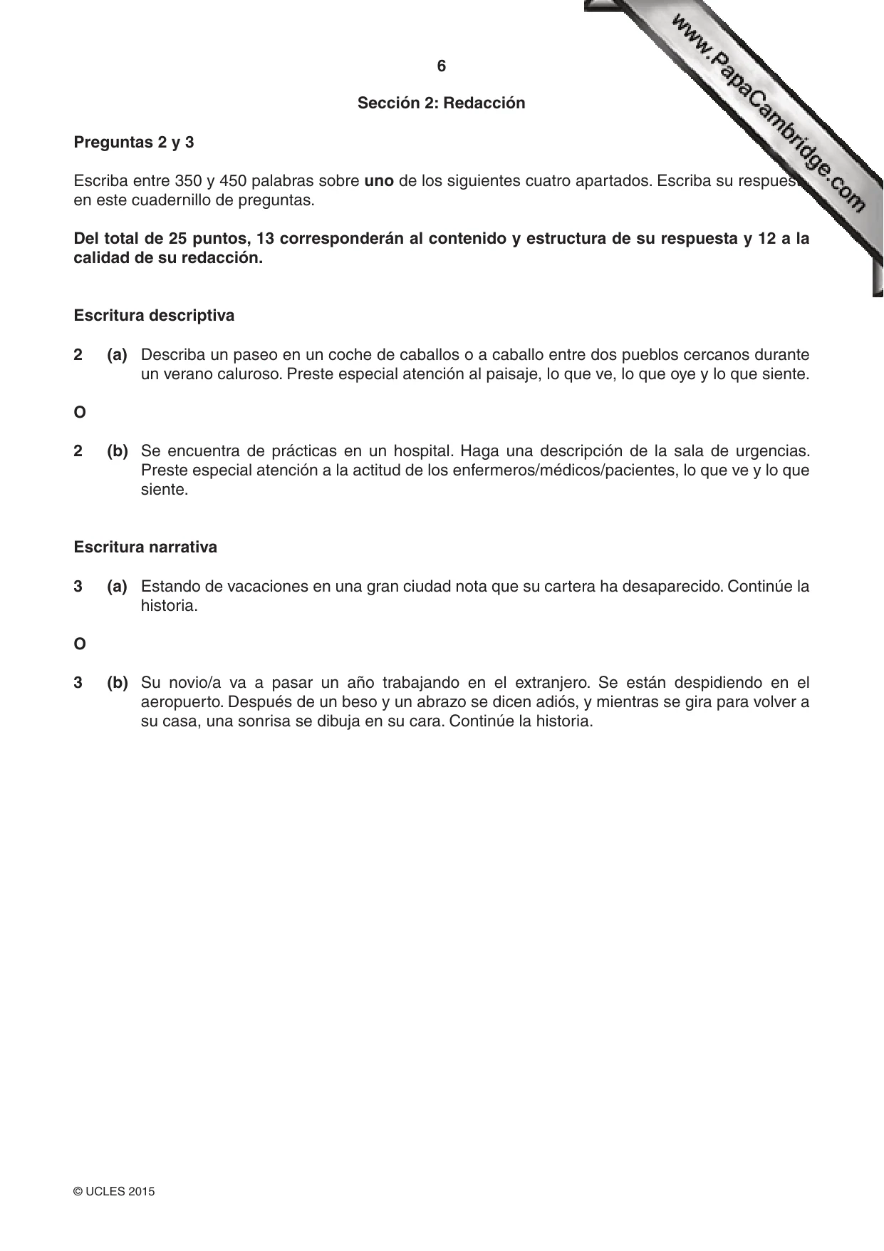 Cambridge IGCSE Spanish - First Language 0502 2015 May/June Paper 3 · Variant 2 question paper, page 6 of 12
