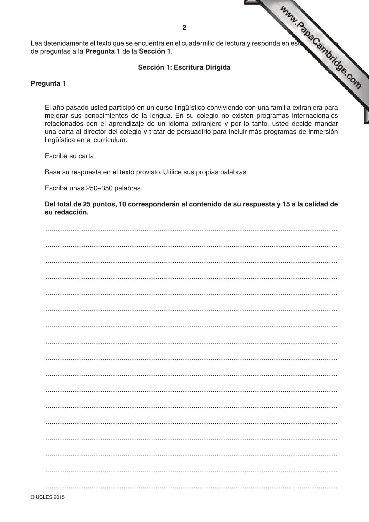 Cambridge IGCSE Spanish - First Language 0502 2015 May/June Paper 3 · Variant 3 question paper, page 2 of 12