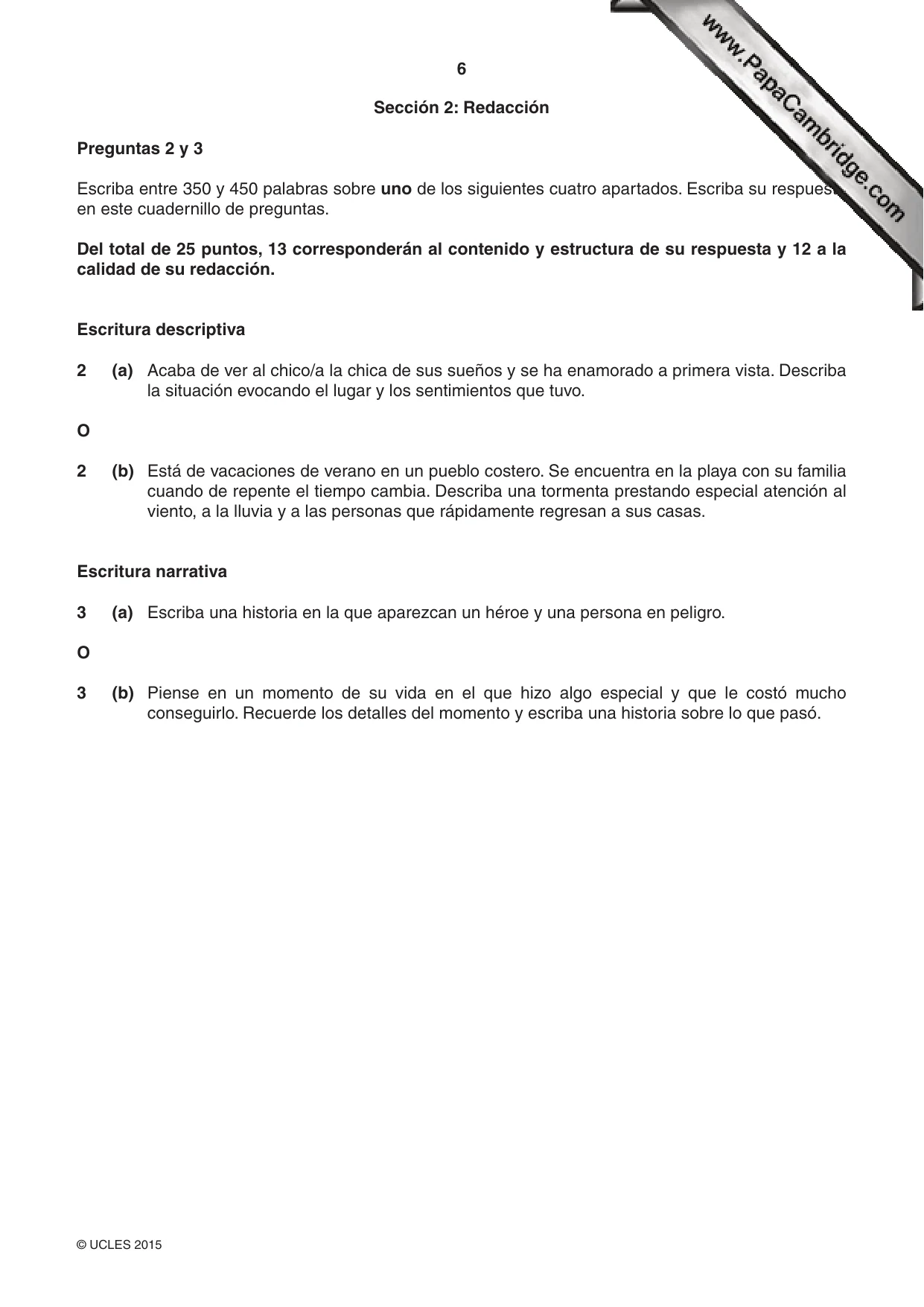 Cambridge IGCSE Spanish - First Language 0502 2015 May/June Paper 3 · Variant 3 question paper, page 6 of 12