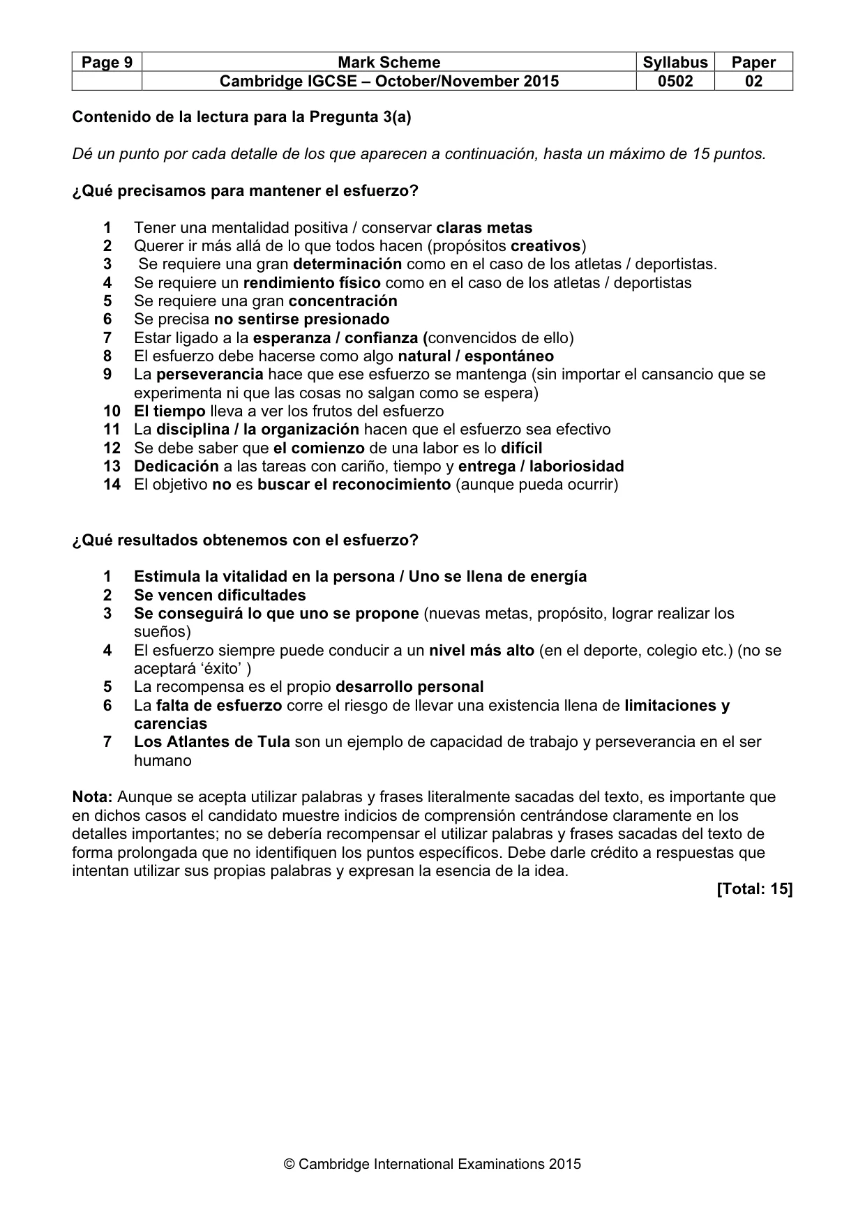 Mark scheme, page 9 of 10