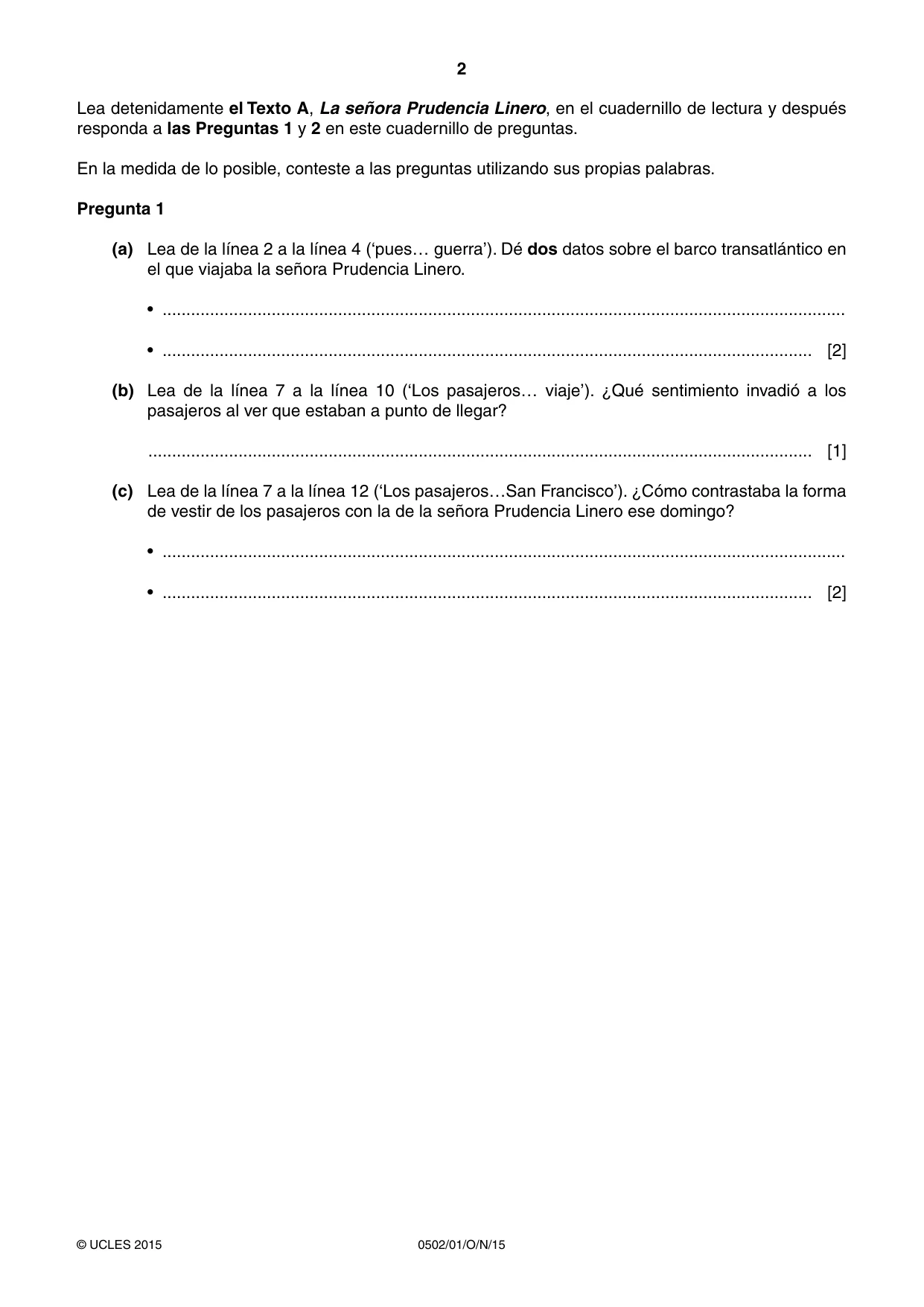 Cambridge IGCSE Spanish - First Language 0502 2015 Oct/Nov Paper 1 · Variant 1 question paper, page 2 of 12