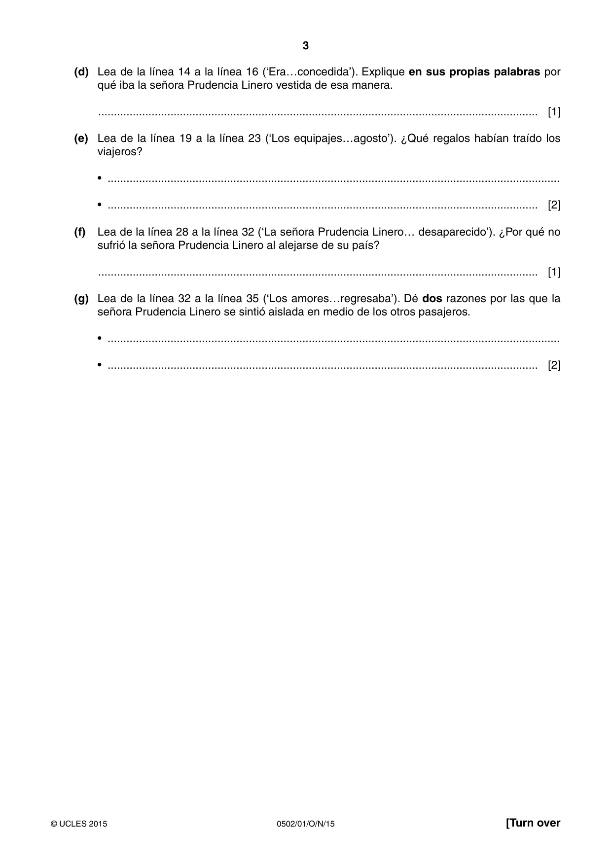 Cambridge IGCSE Spanish - First Language 0502 2015 Oct/Nov Paper 1 · Variant 1 question paper, page 3 of 12