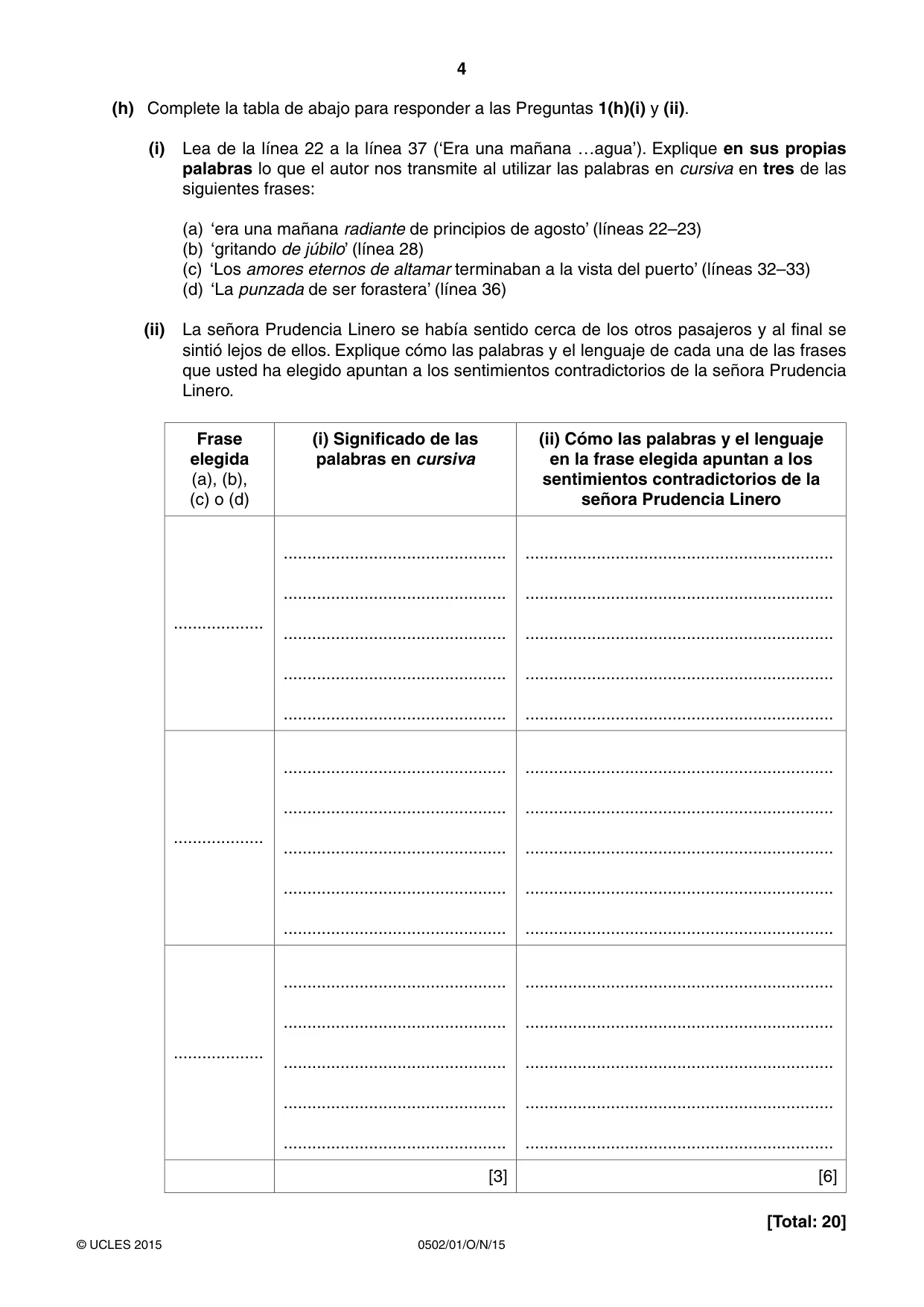 Cambridge IGCSE Spanish - First Language 0502 2015 Oct/Nov Paper 1 · Variant 1 question paper, page 4 of 12