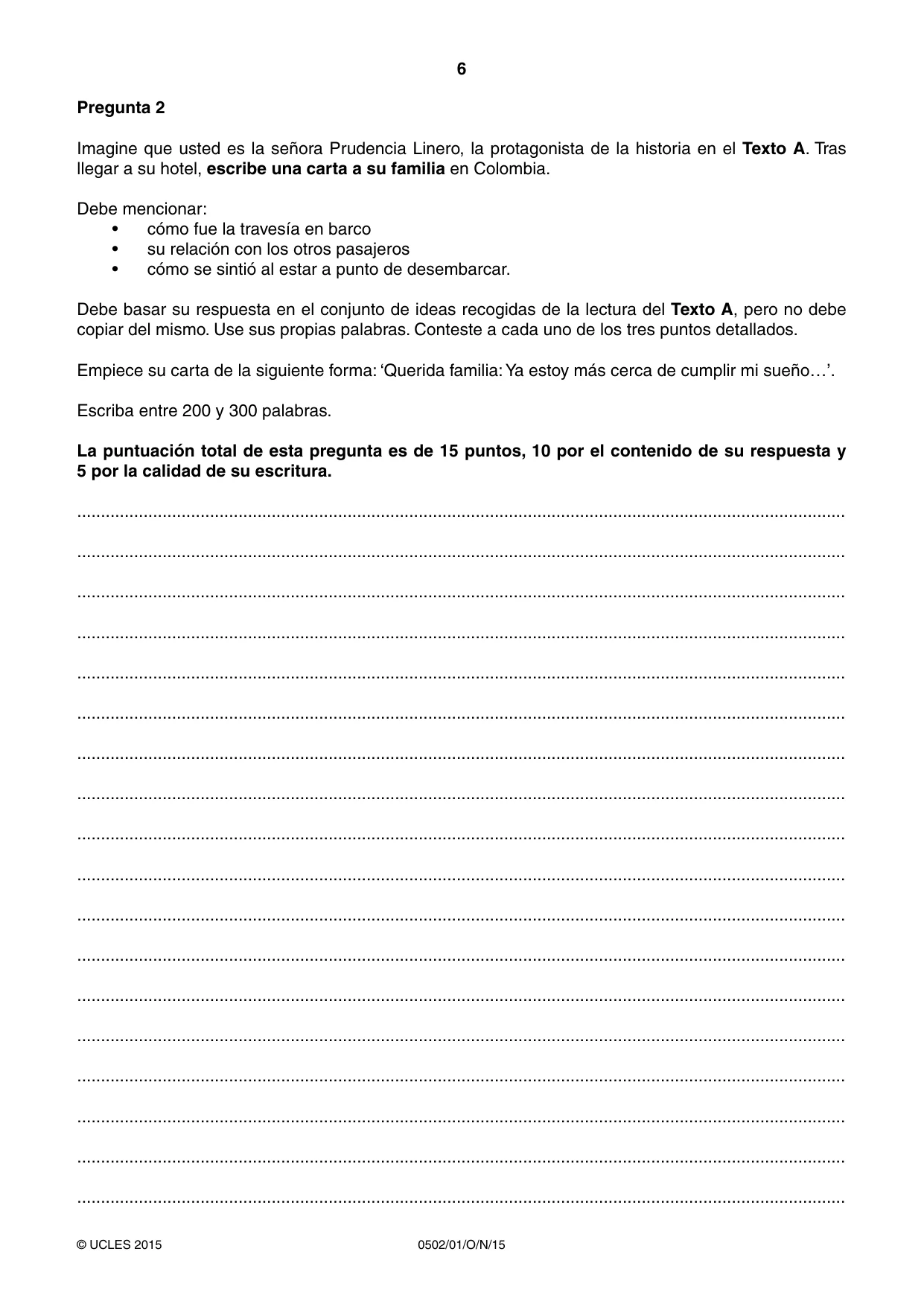 Cambridge IGCSE Spanish - First Language 0502 2015 Oct/Nov Paper 1 · Variant 1 question paper, page 6 of 12