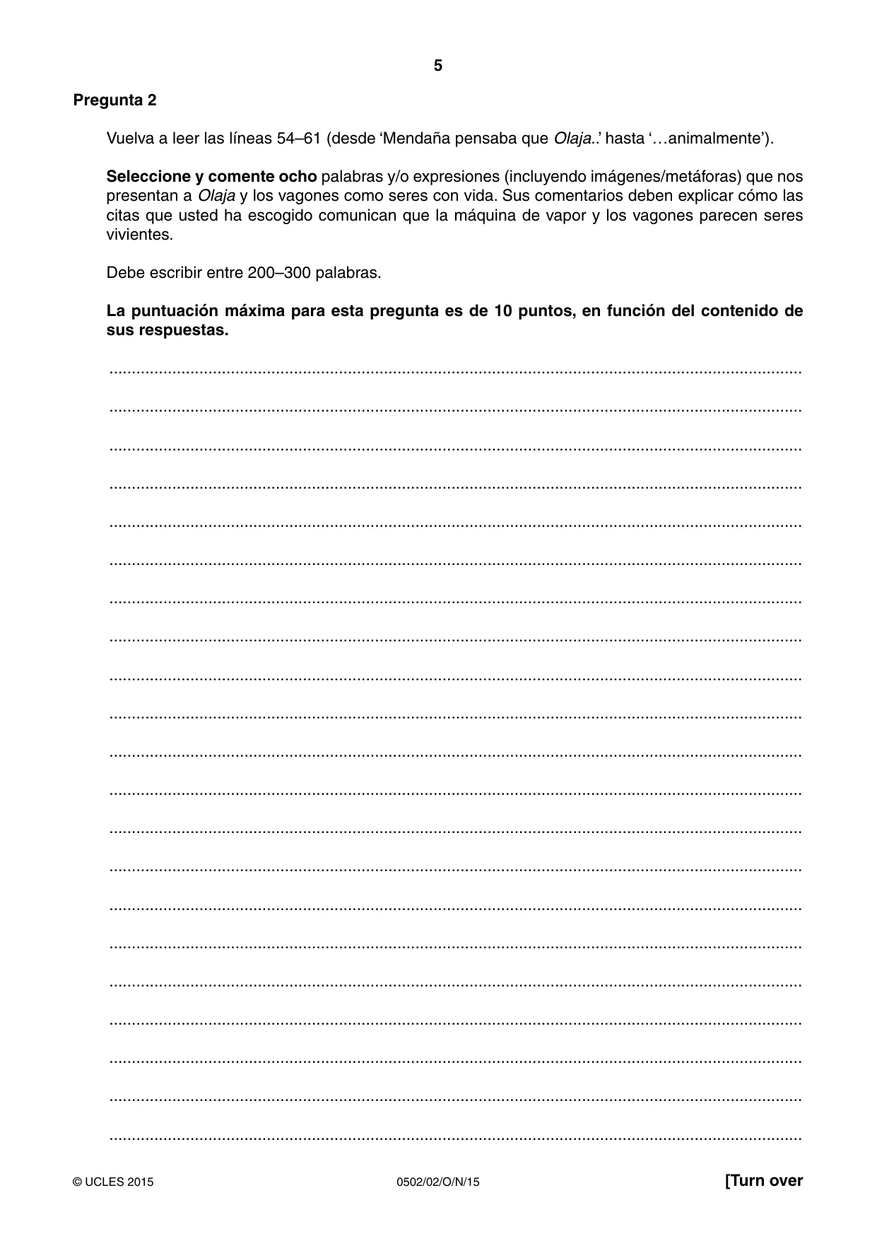 Cambridge IGCSE Spanish - First Language 0502 2015 Oct/Nov Paper 2 · Variant 1 question paper, page 5 of 12