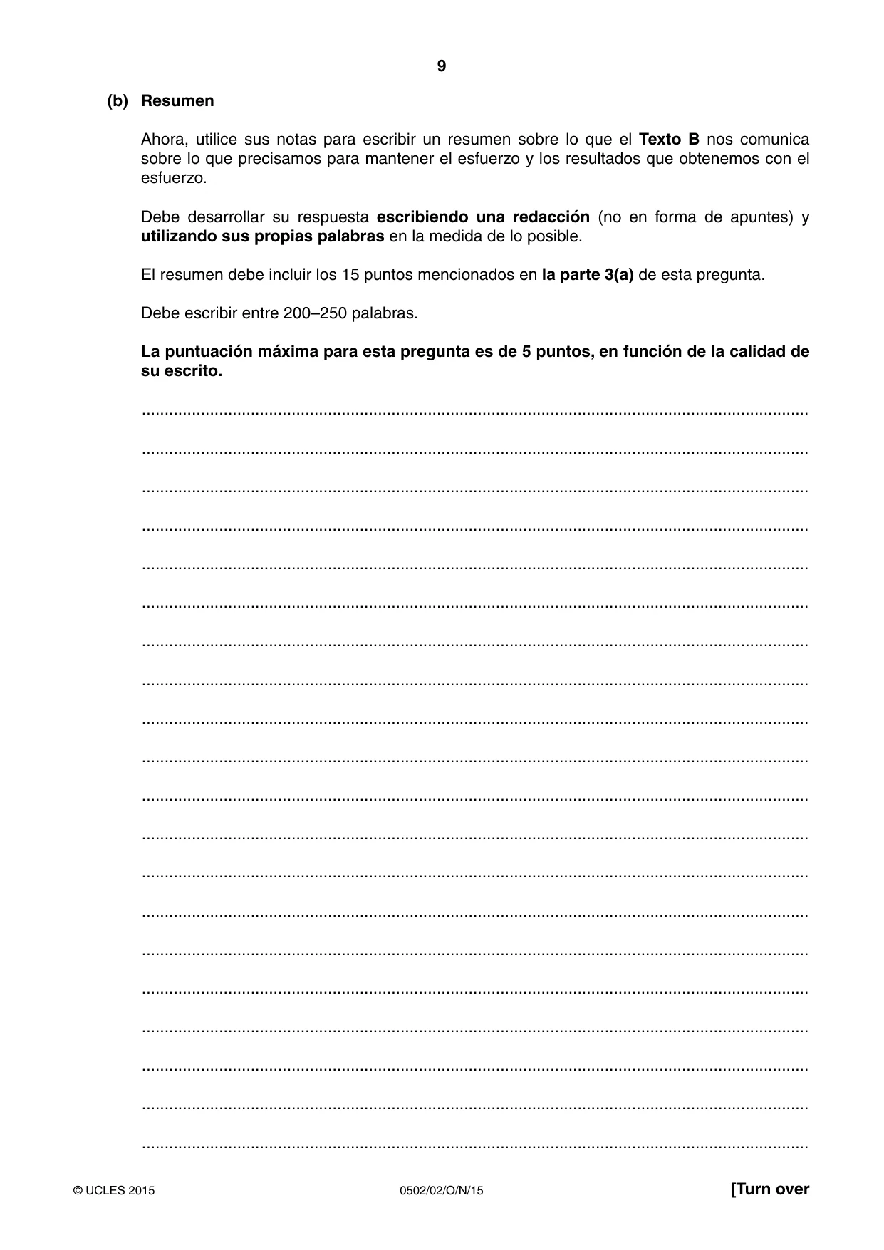 Cambridge IGCSE Spanish - First Language 0502 2015 Oct/Nov Paper 2 · Variant 1 question paper, page 9 of 12