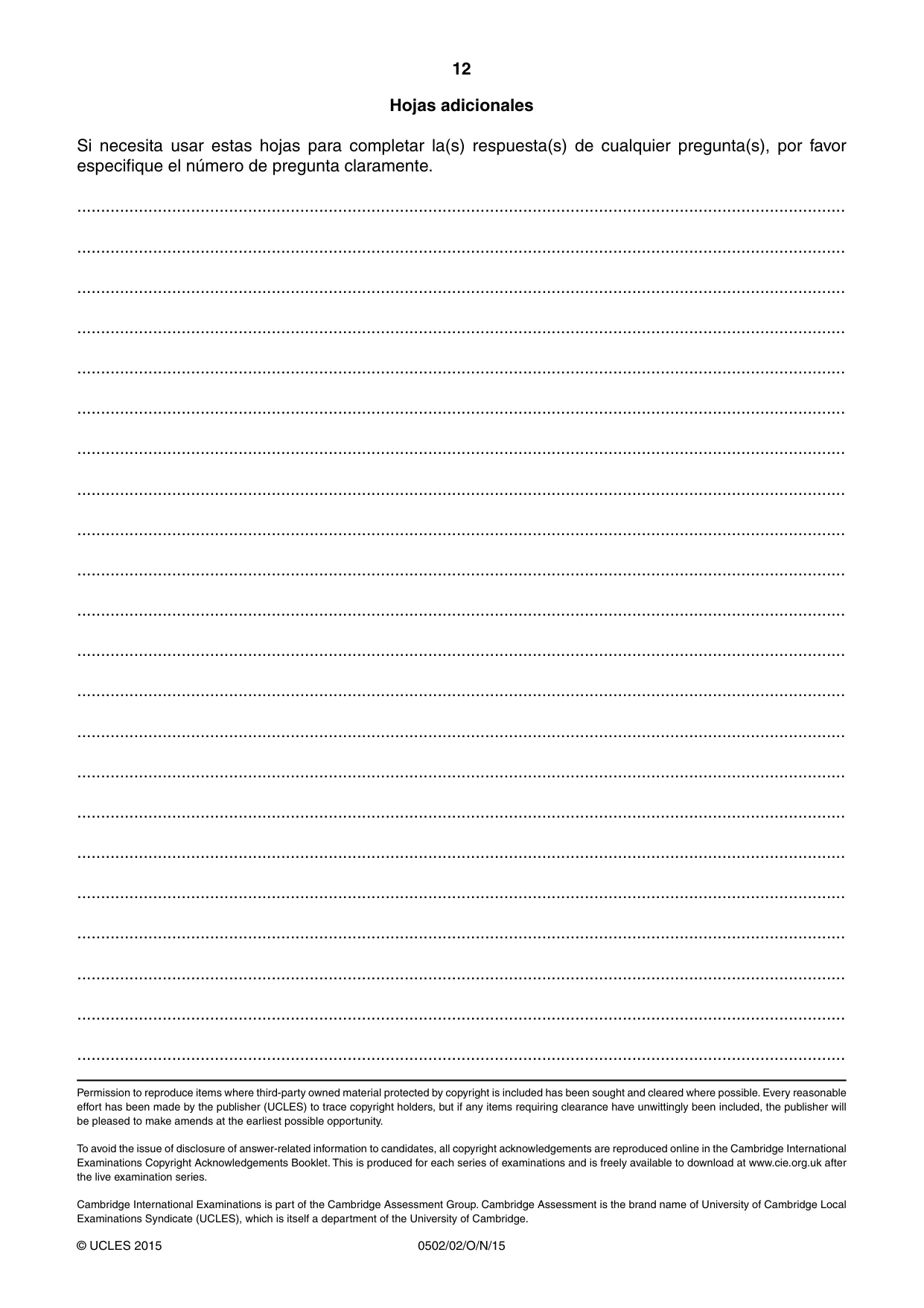 Cambridge IGCSE Spanish - First Language 0502 2015 Oct/Nov Paper 2 · Variant 1 question paper, page 12 of 12