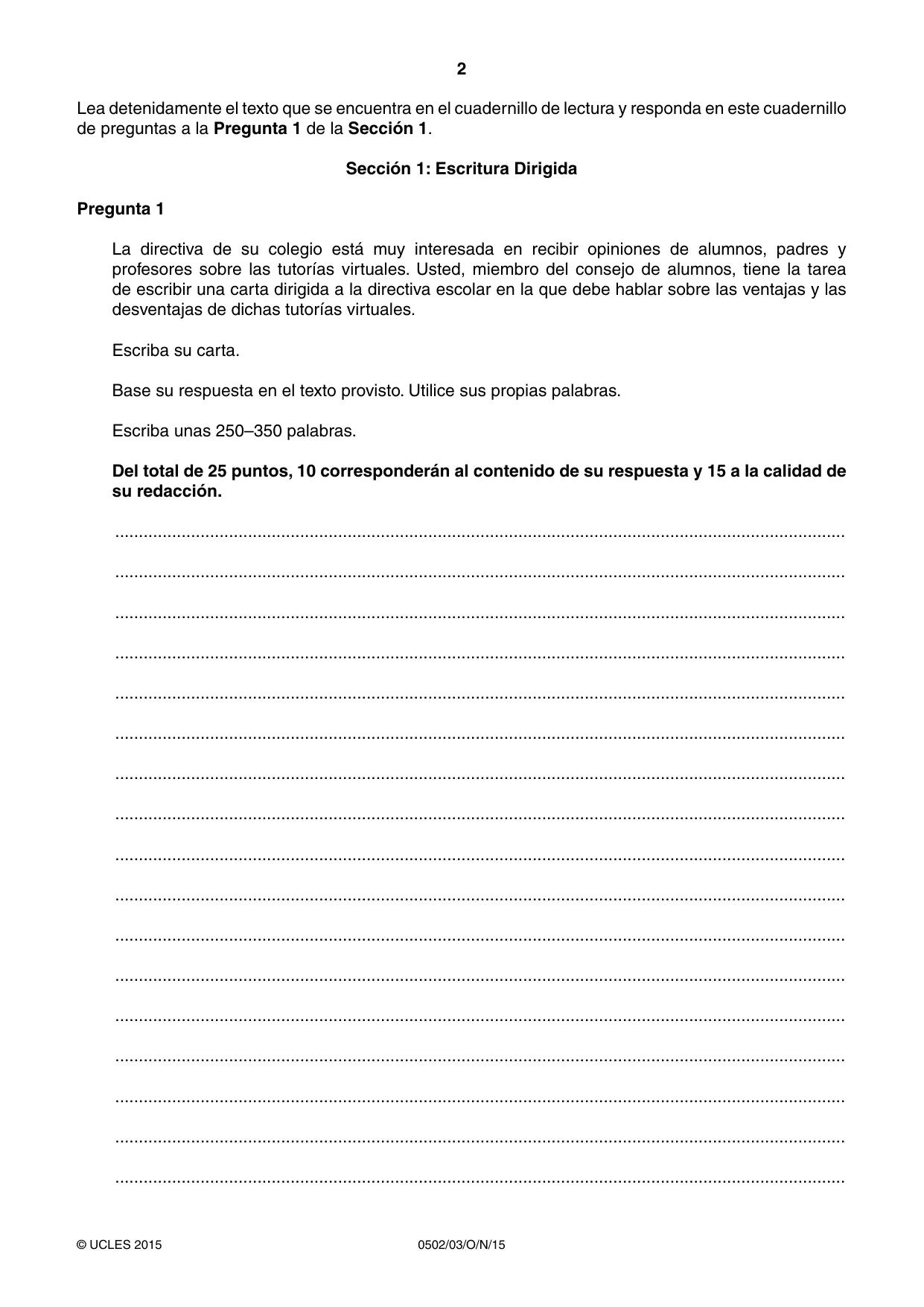 Cambridge IGCSE Spanish - First Language 0502 2015 Oct/Nov Paper 3 · Variant 1 question paper, page 2 of 12