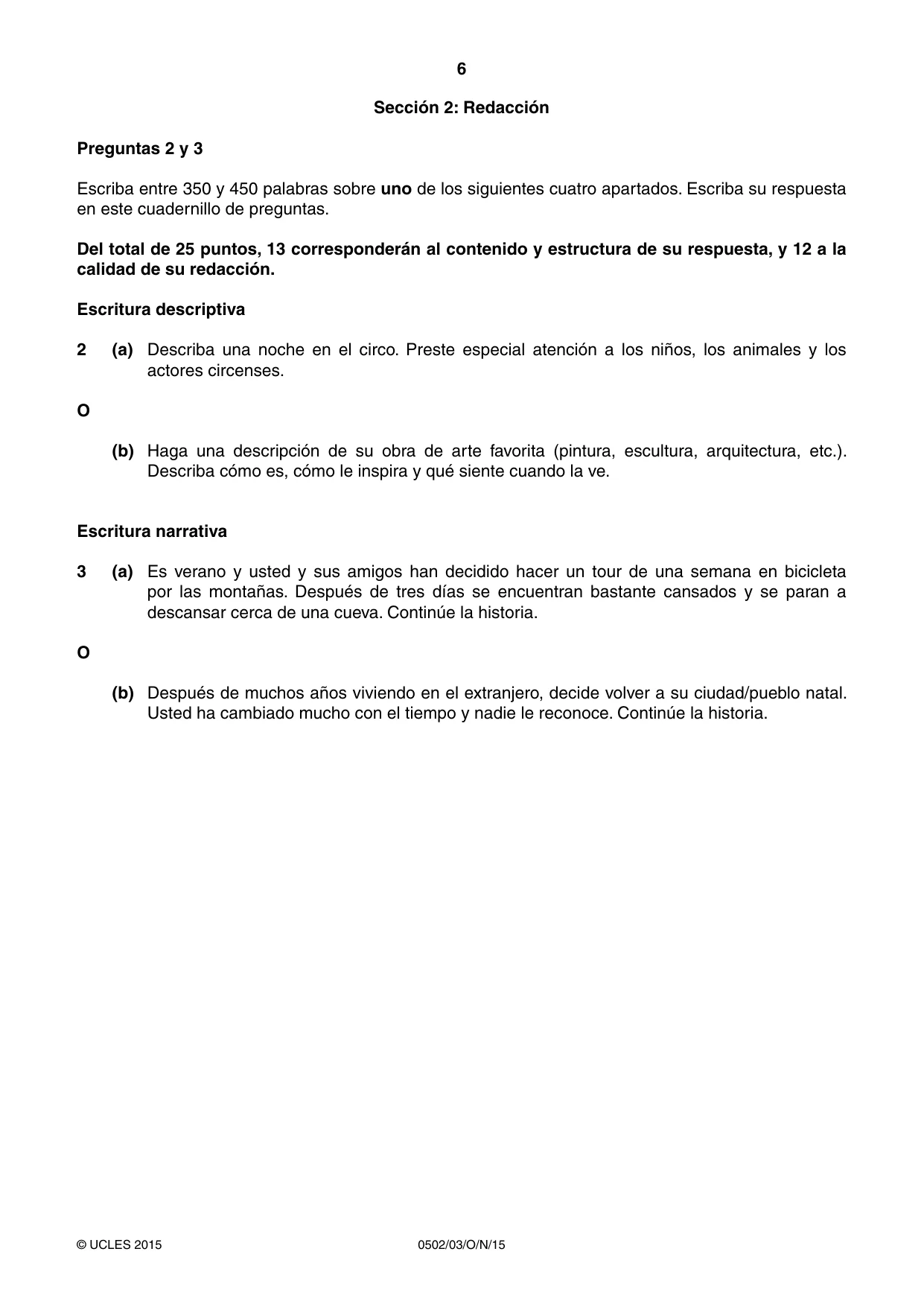 Cambridge IGCSE Spanish - First Language 0502 2015 Oct/Nov Paper 3 · Variant 1 question paper, page 6 of 12