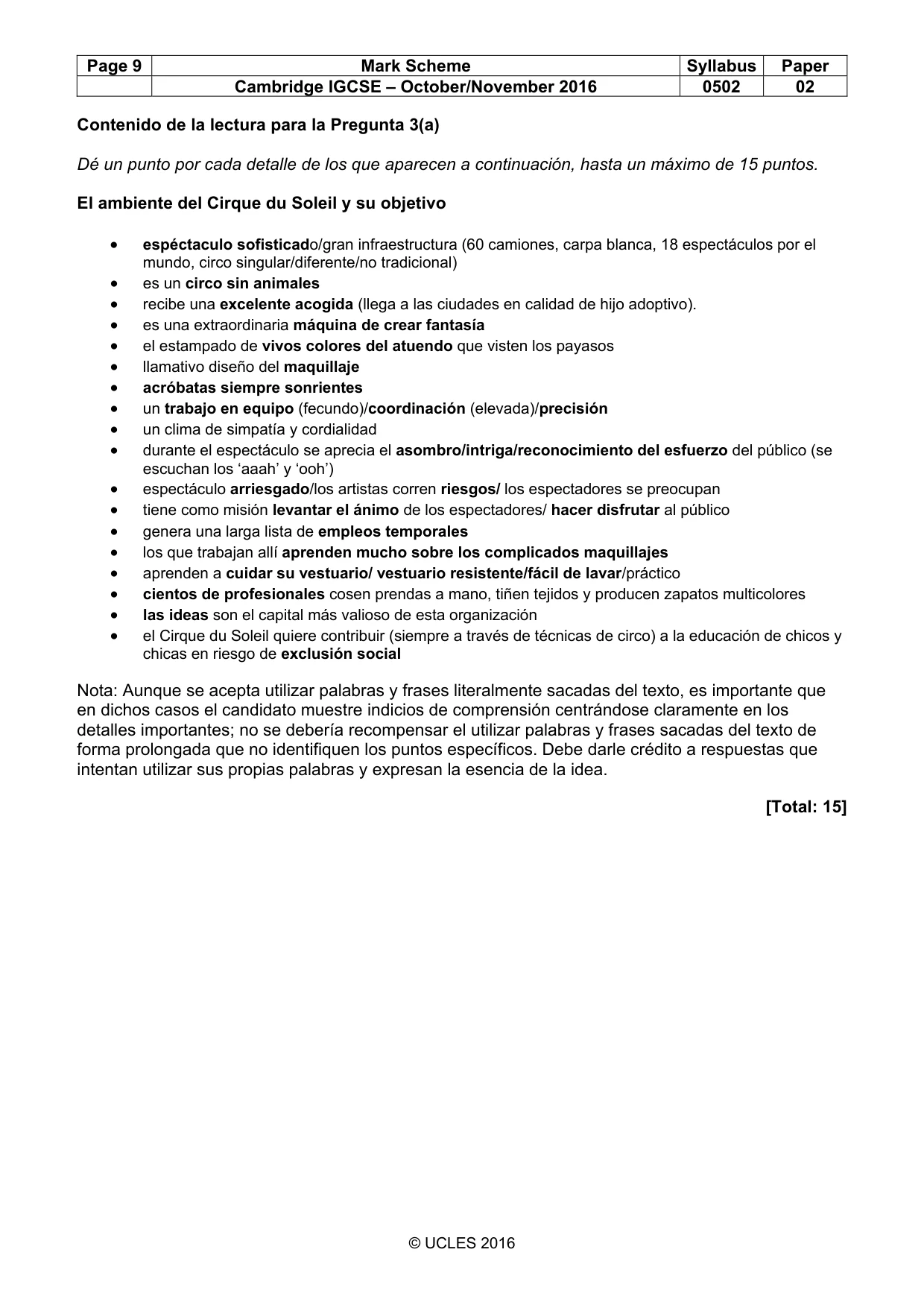 Mark scheme, page 9 of 10