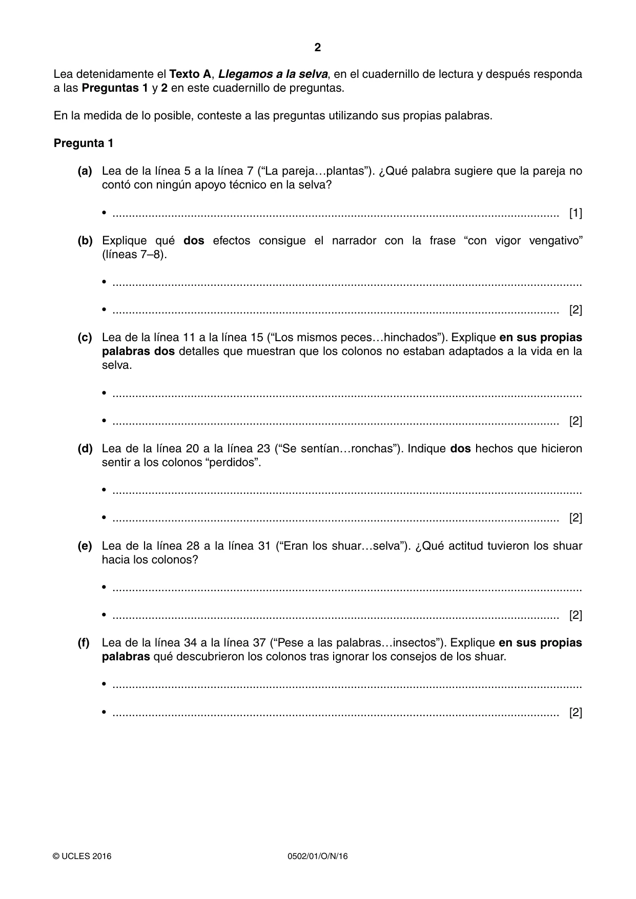 Cambridge IGCSE Spanish - First Language 0502 2016 Oct/Nov Paper 1 · Variant 1 question paper, page 2 of 12