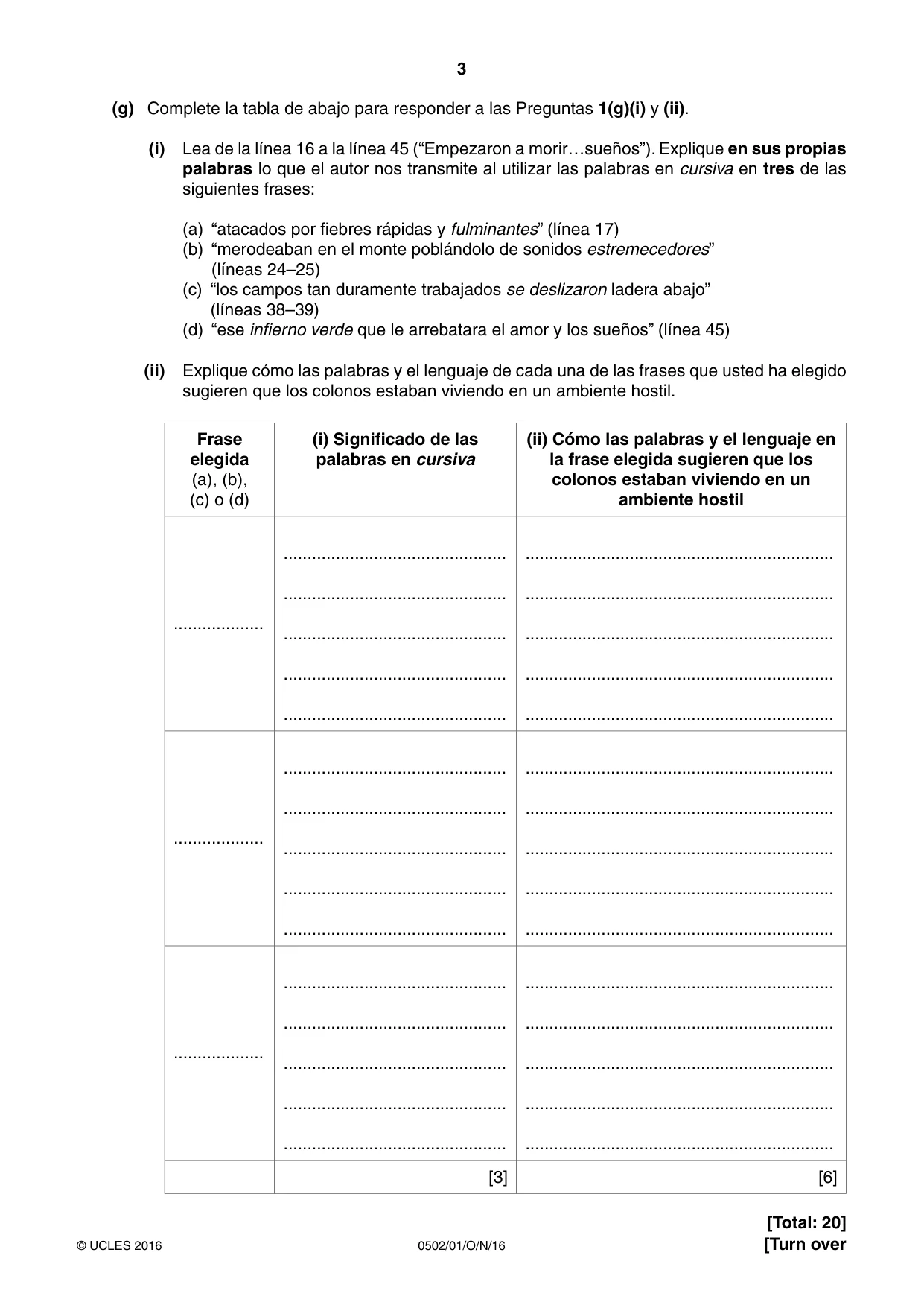Cambridge IGCSE Spanish - First Language 0502 2016 Oct/Nov Paper 1 · Variant 1 question paper, page 3 of 12