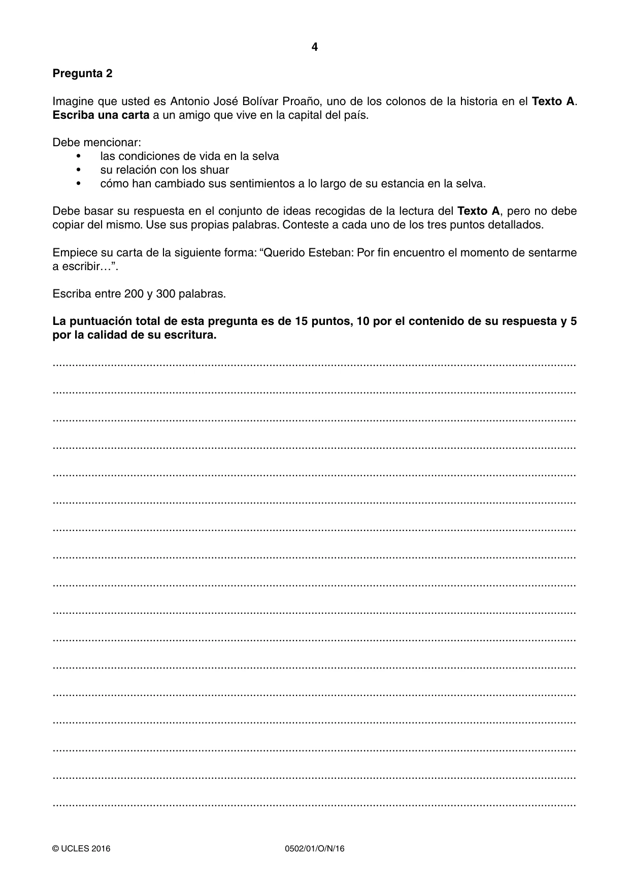 Cambridge IGCSE Spanish - First Language 0502 2016 Oct/Nov Paper 1 · Variant 1 question paper, page 4 of 12