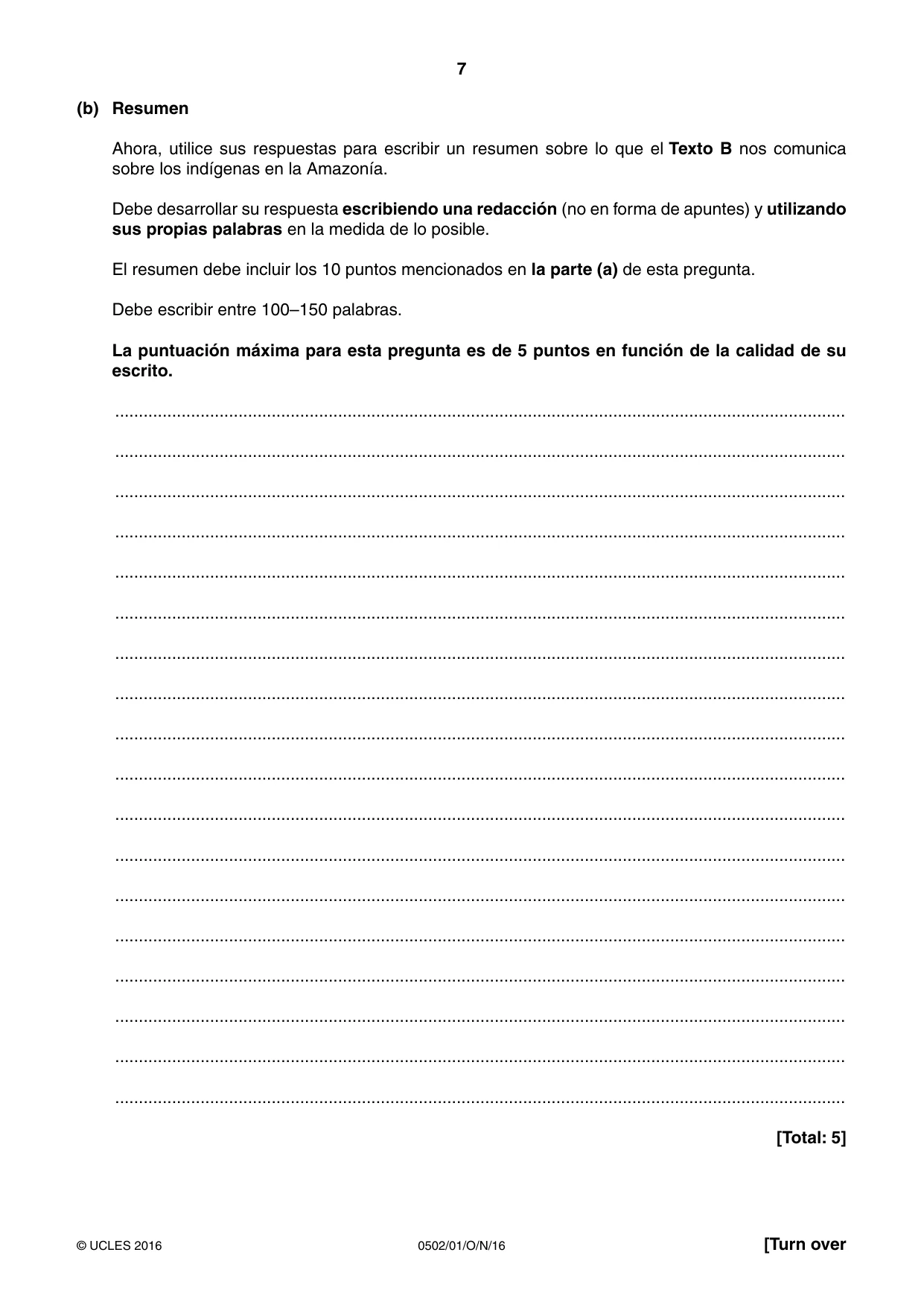Cambridge IGCSE Spanish - First Language 0502 2016 Oct/Nov Paper 1 · Variant 1 question paper, page 7 of 12