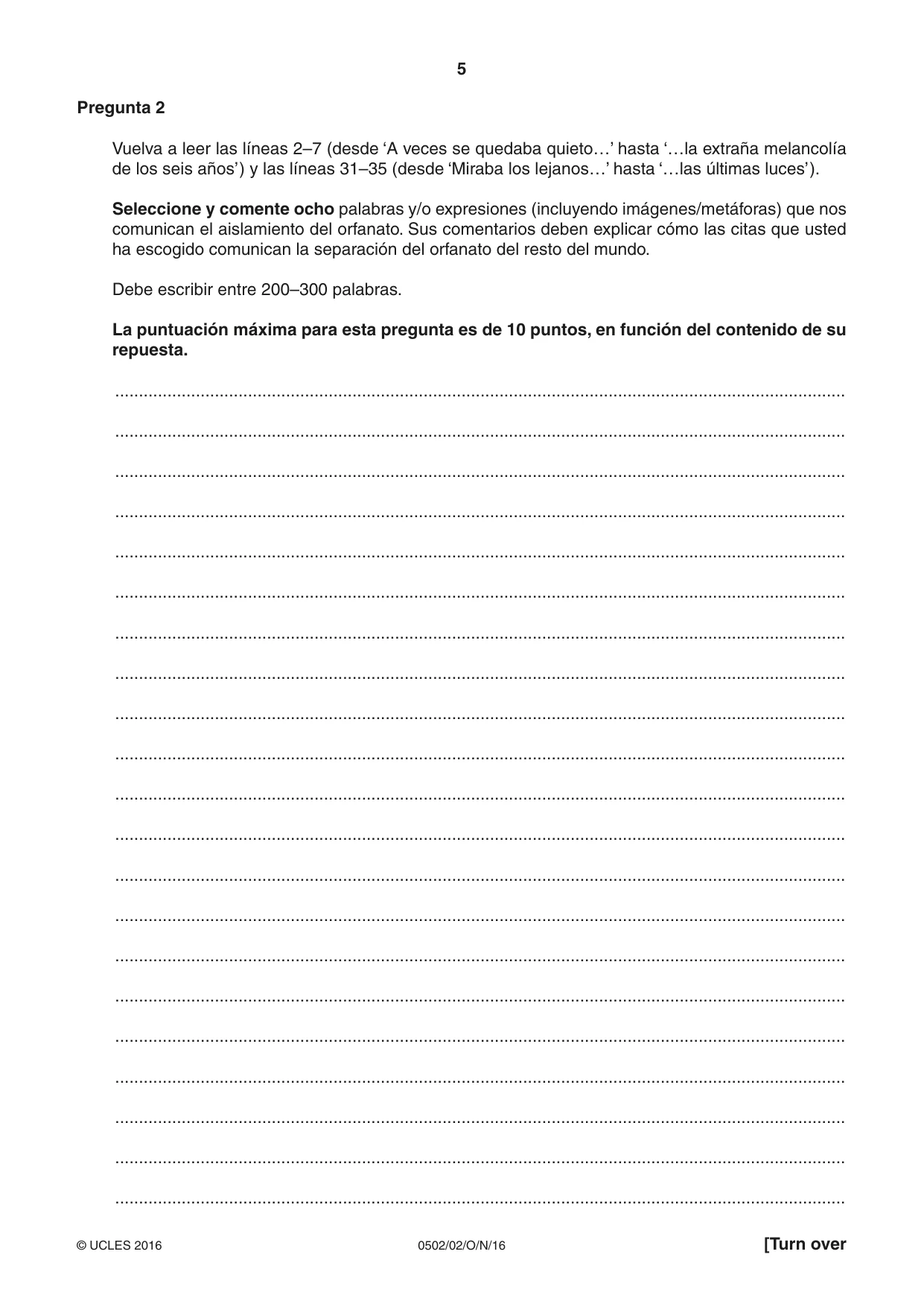 Cambridge IGCSE Spanish - First Language 0502 2016 Oct/Nov Paper 2 · Variant 1 question paper, page 5 of 12
