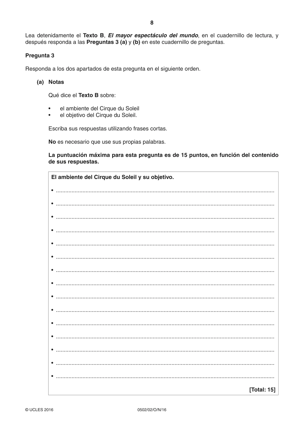 Cambridge IGCSE Spanish - First Language 0502 2016 Oct/Nov Paper 2 · Variant 1 question paper, page 8 of 12