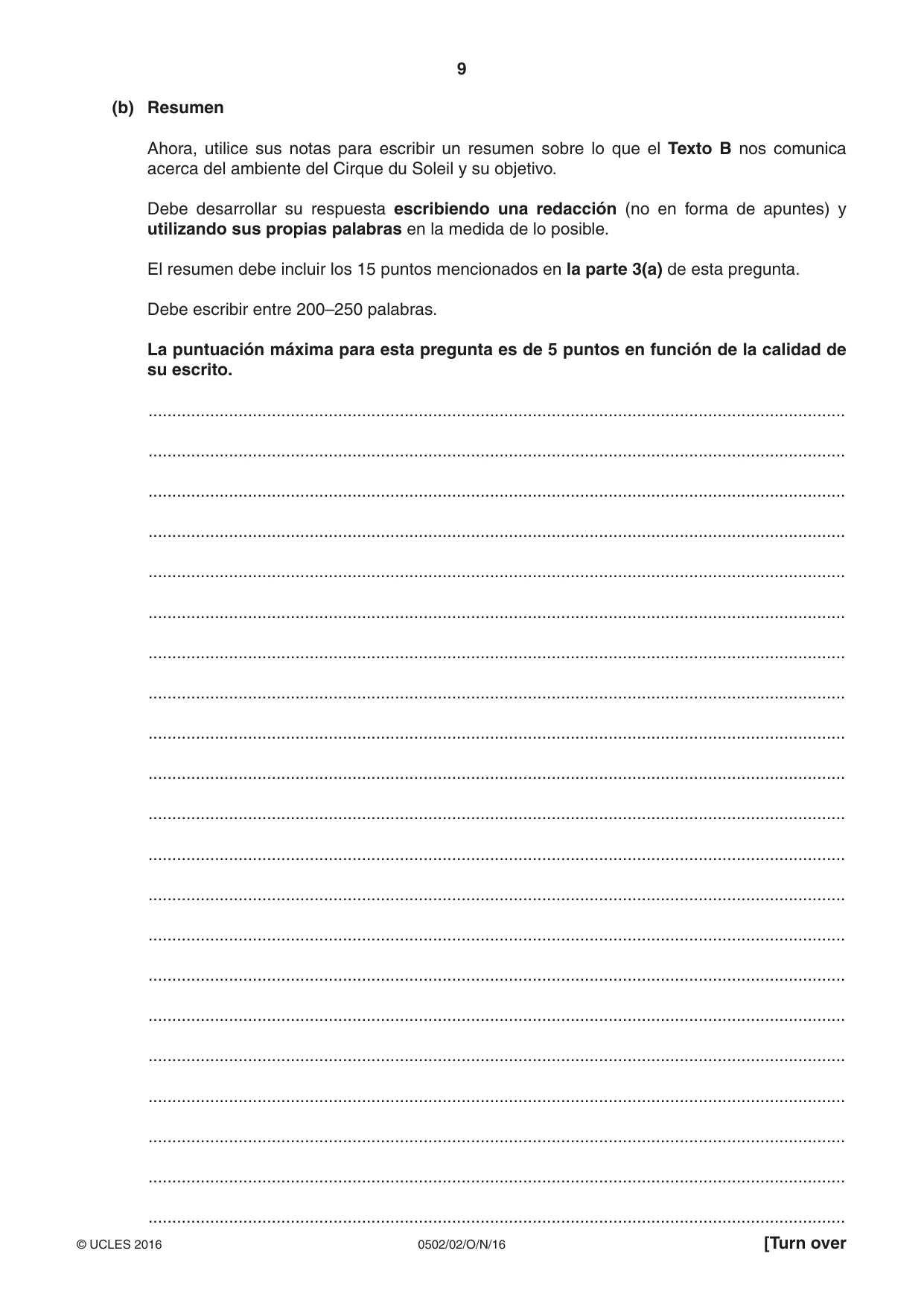 Cambridge IGCSE Spanish - First Language 0502 2016 Oct/Nov Paper 2 · Variant 1 question paper, page 9 of 12