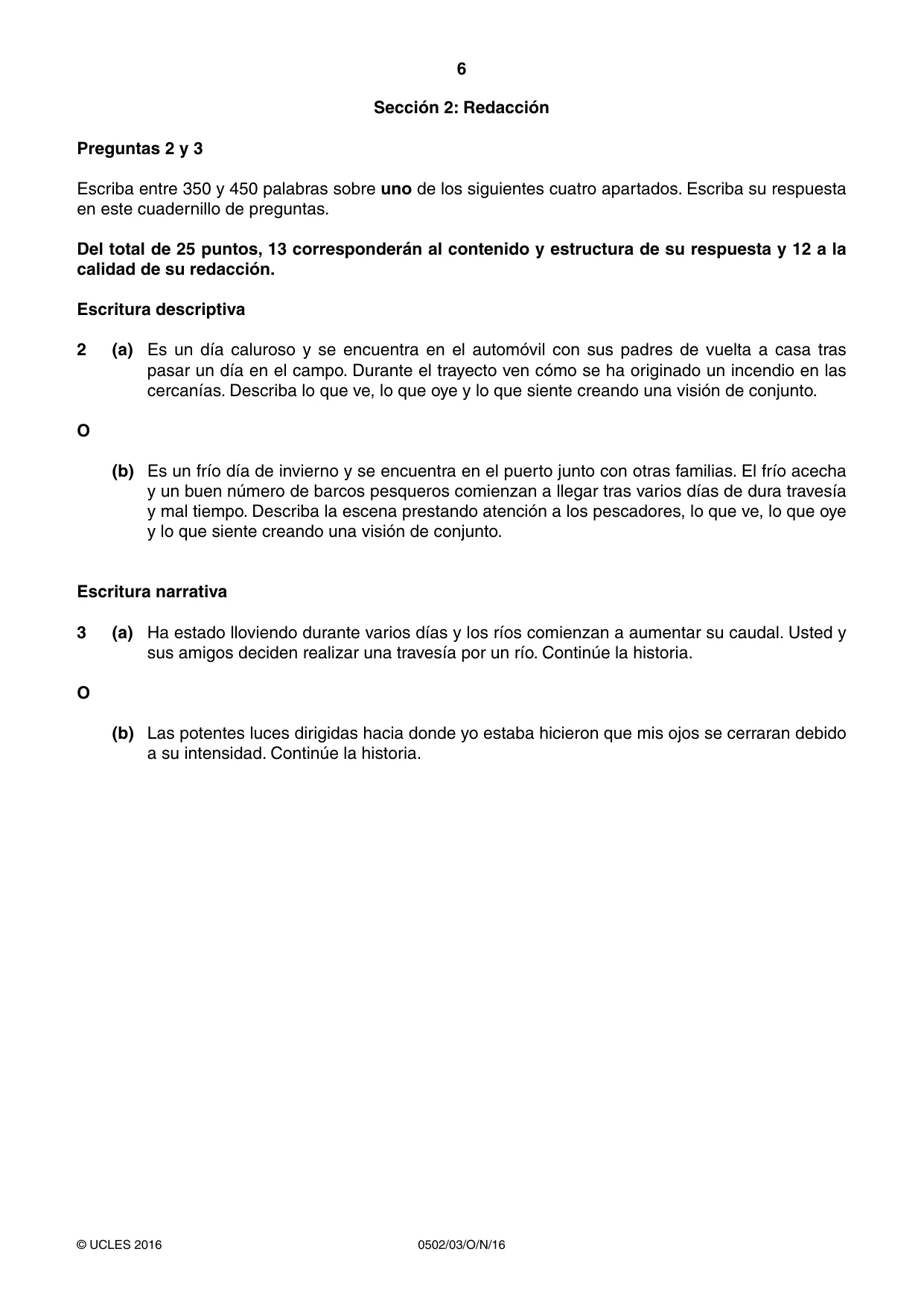 Cambridge IGCSE Spanish - First Language 0502 2016 Oct/Nov Paper 3 · Variant 1 question paper, page 6 of 12