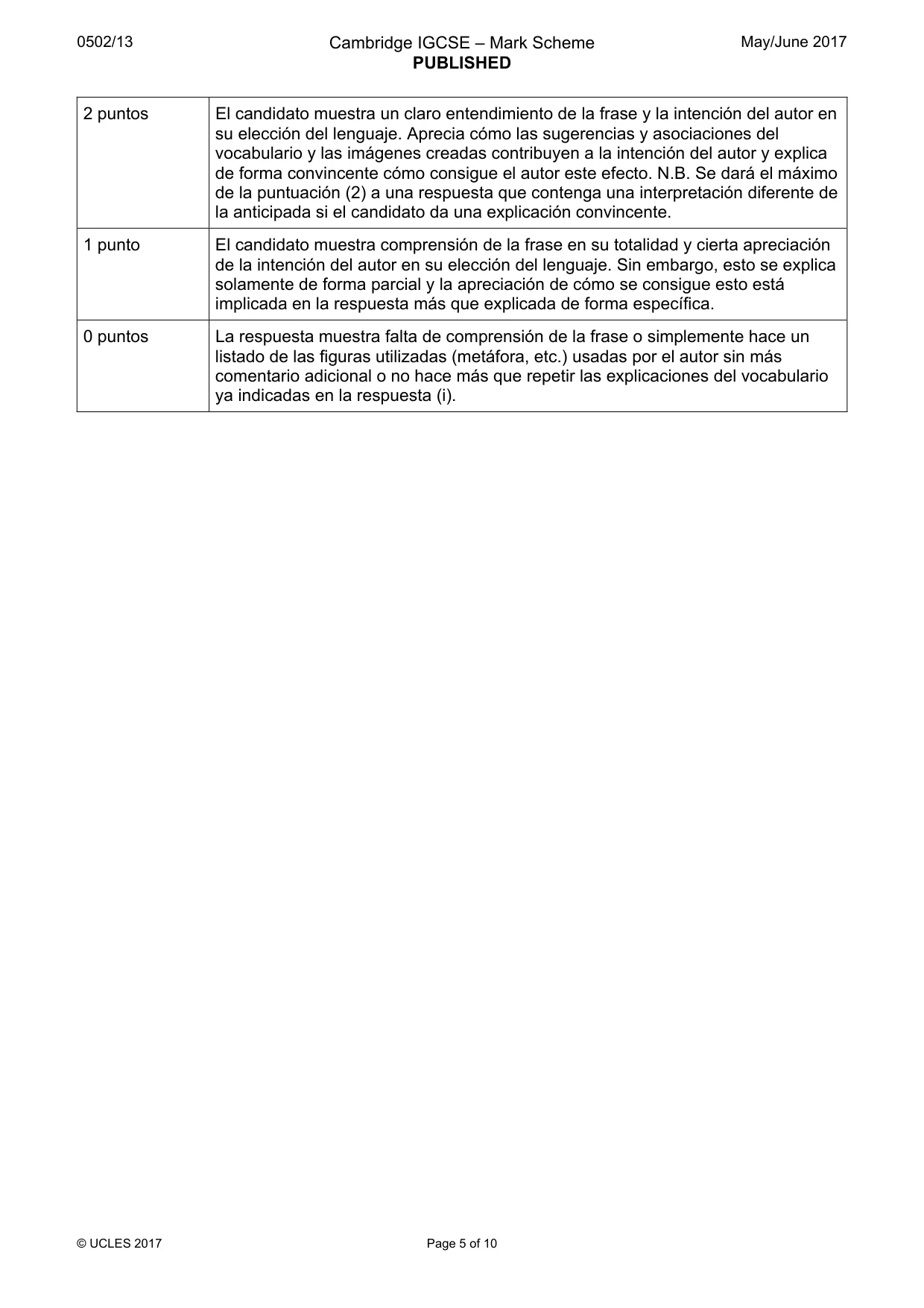 Mark scheme, page 5 of 10