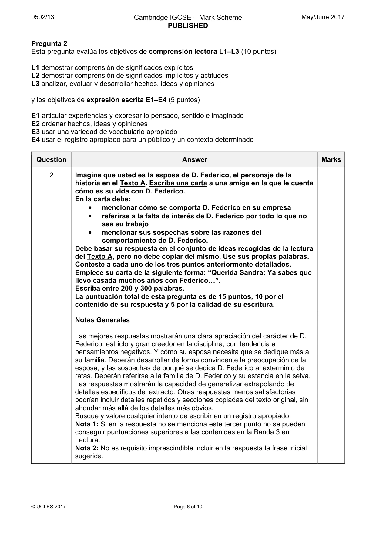 Mark scheme, page 6 of 10