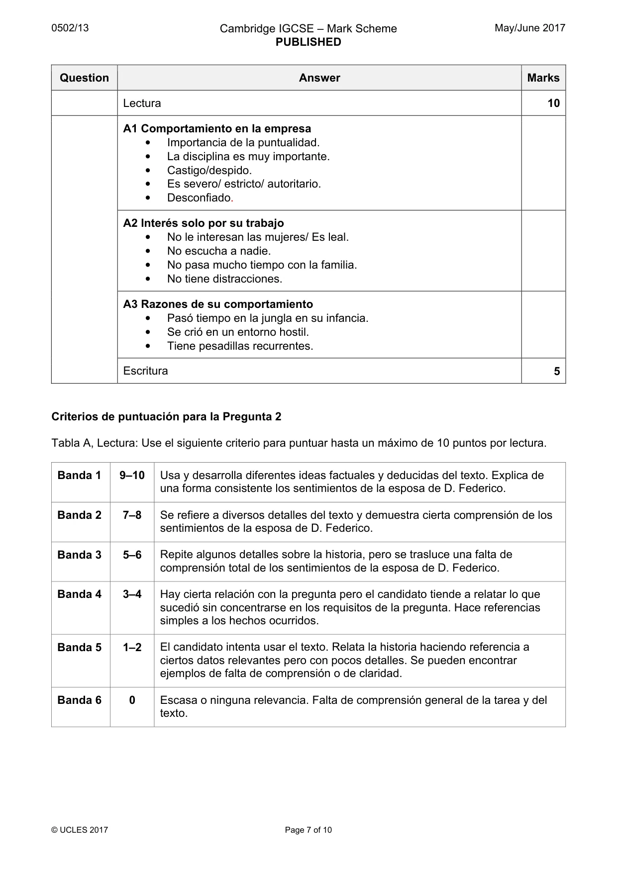 Mark scheme, page 7 of 10