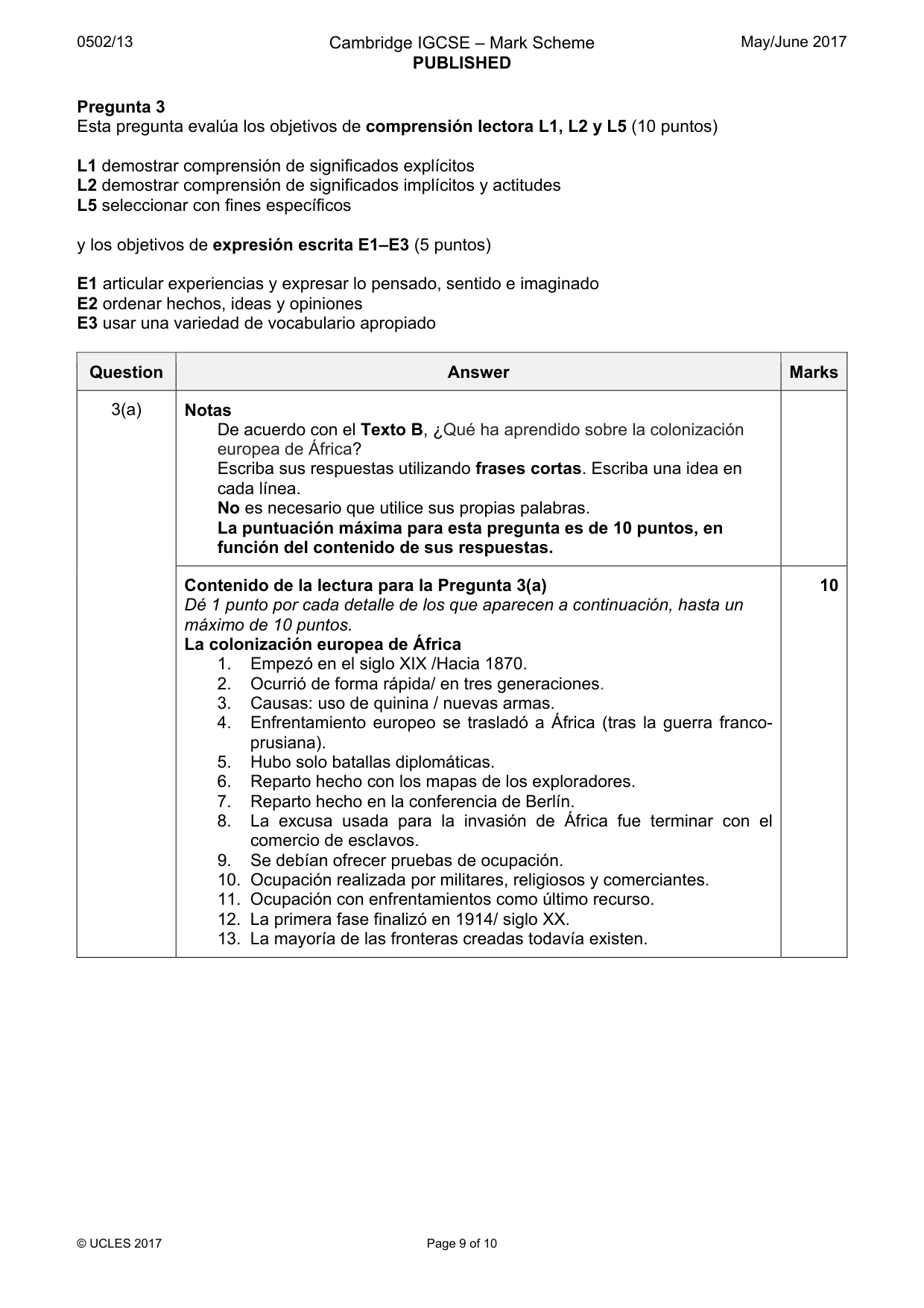 Mark scheme, page 9 of 10