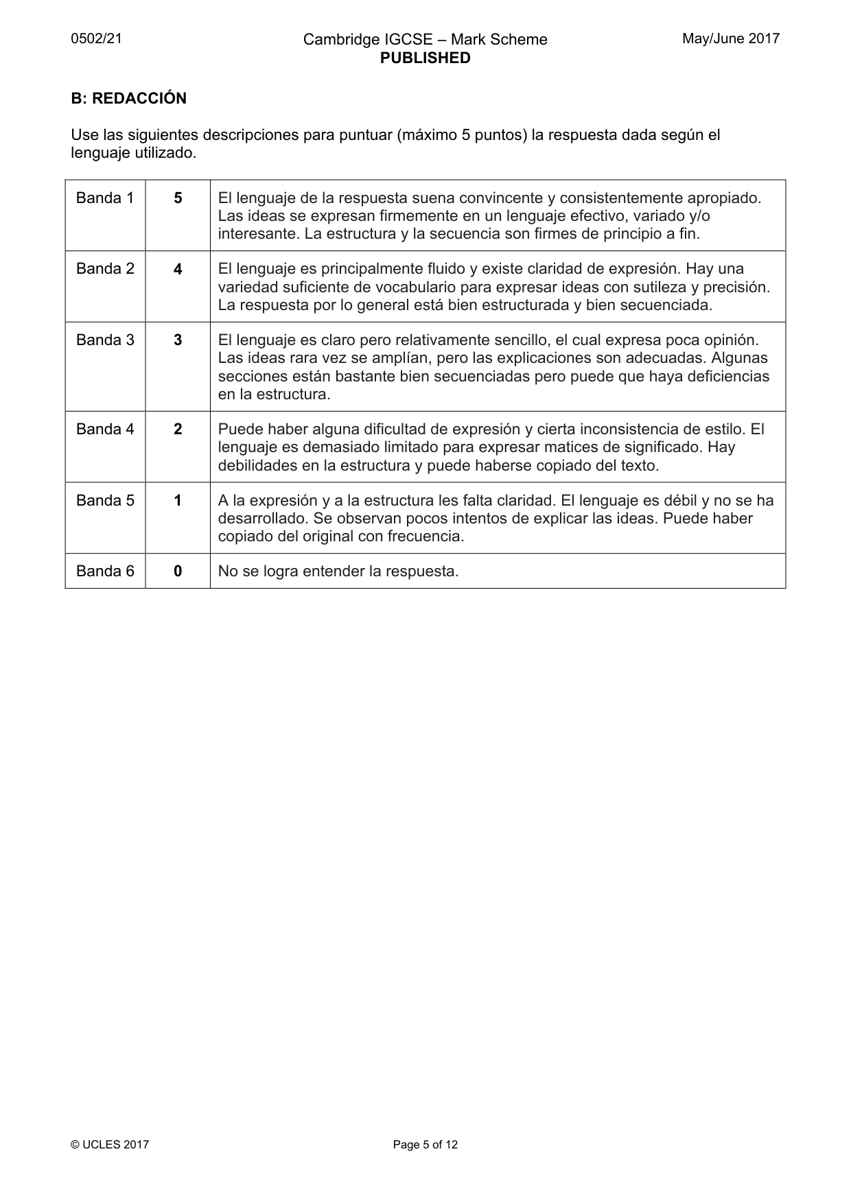 Mark scheme, page 5 of 12