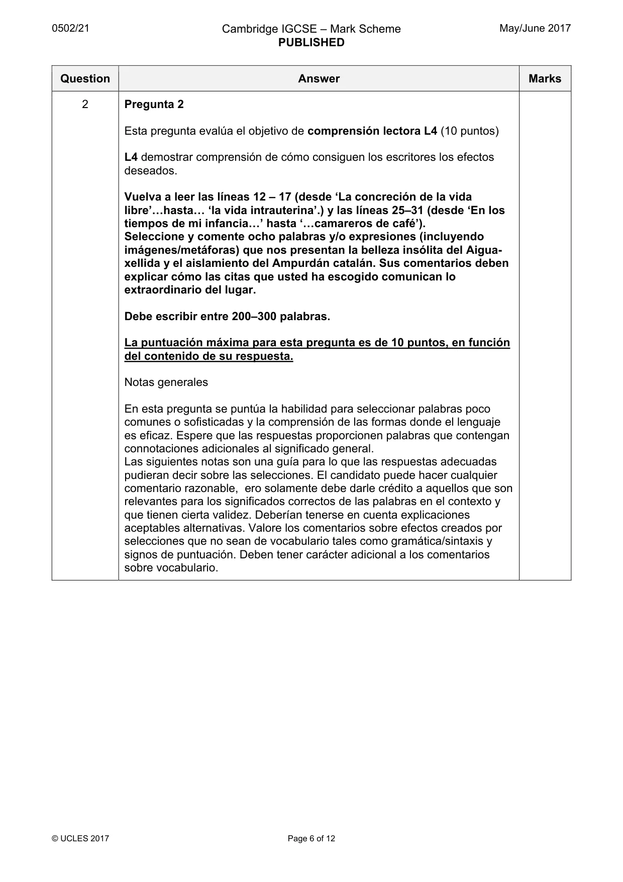 Mark scheme, page 6 of 12