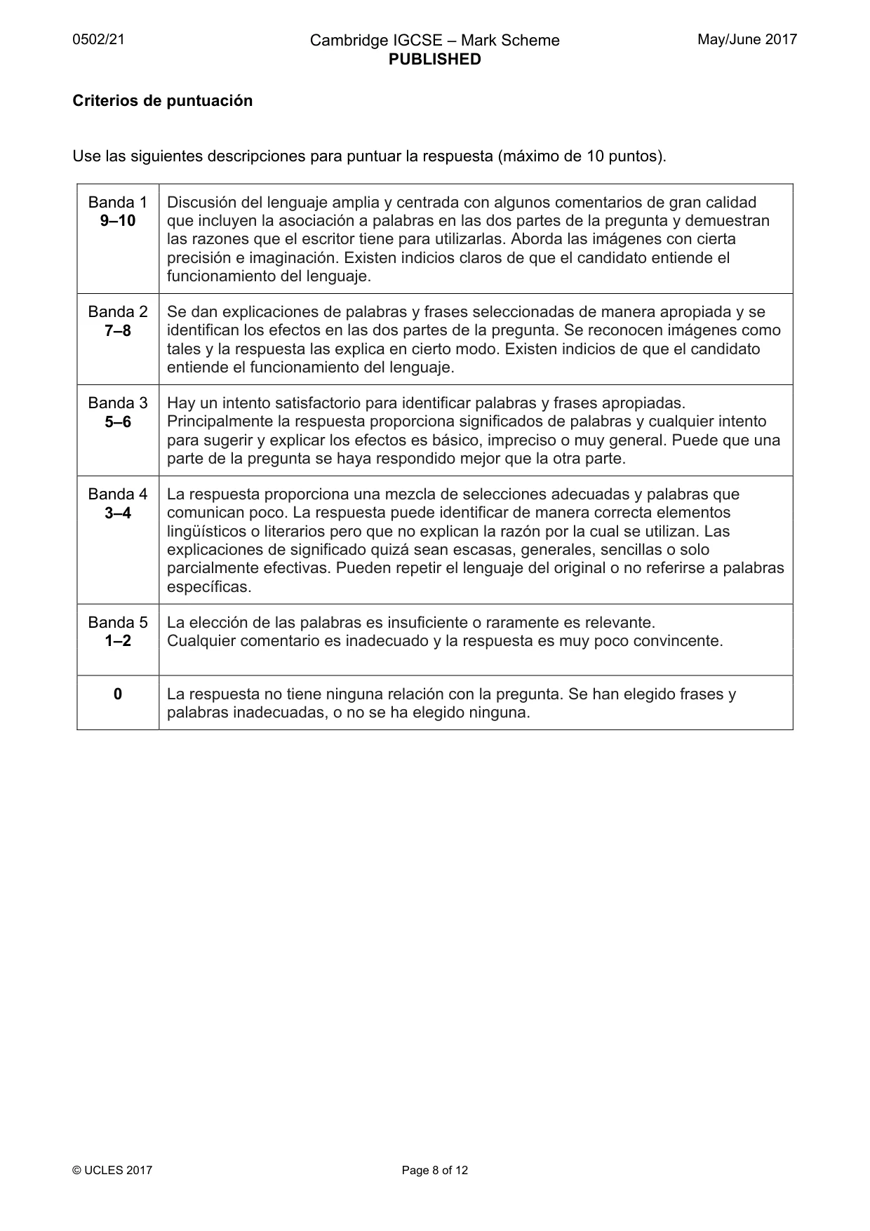 Mark scheme, page 8 of 12