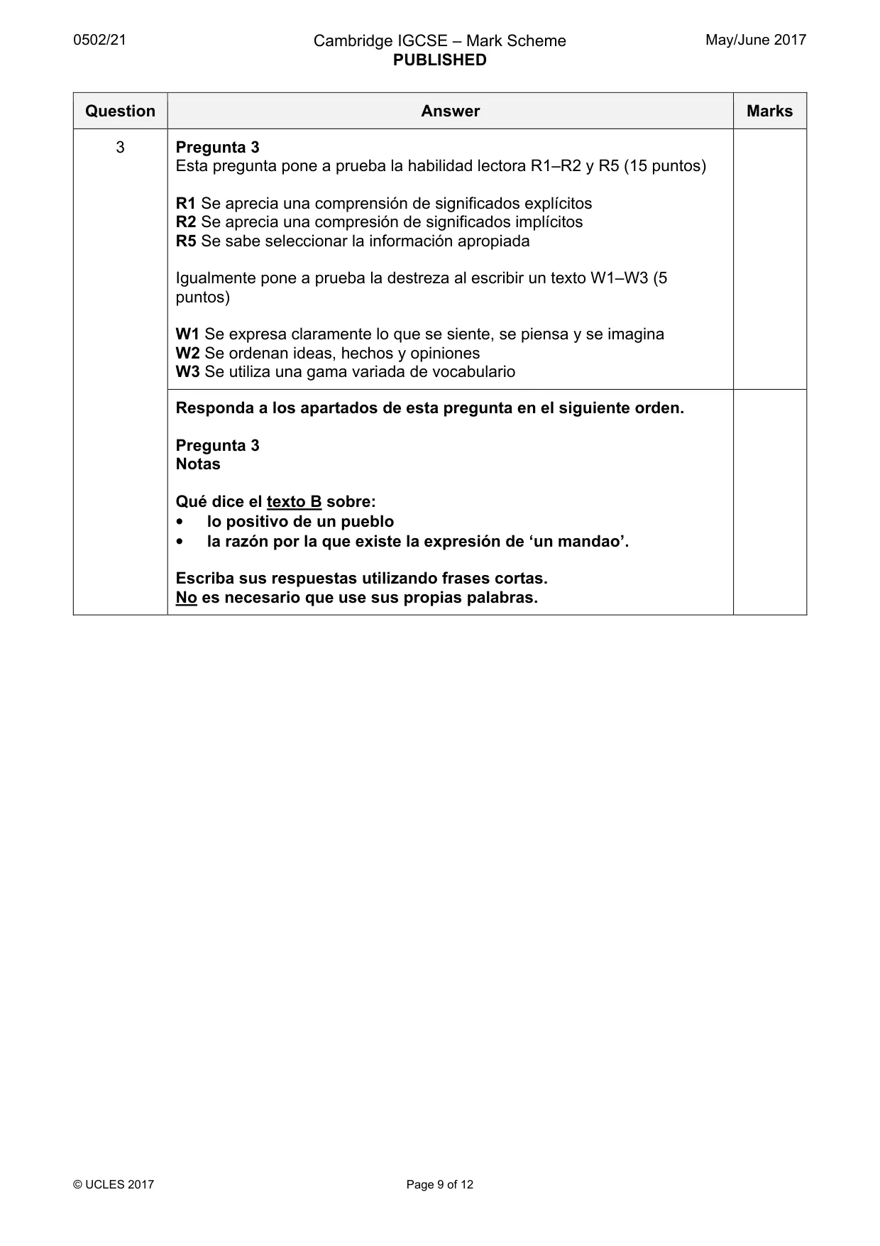 Mark scheme, page 9 of 12