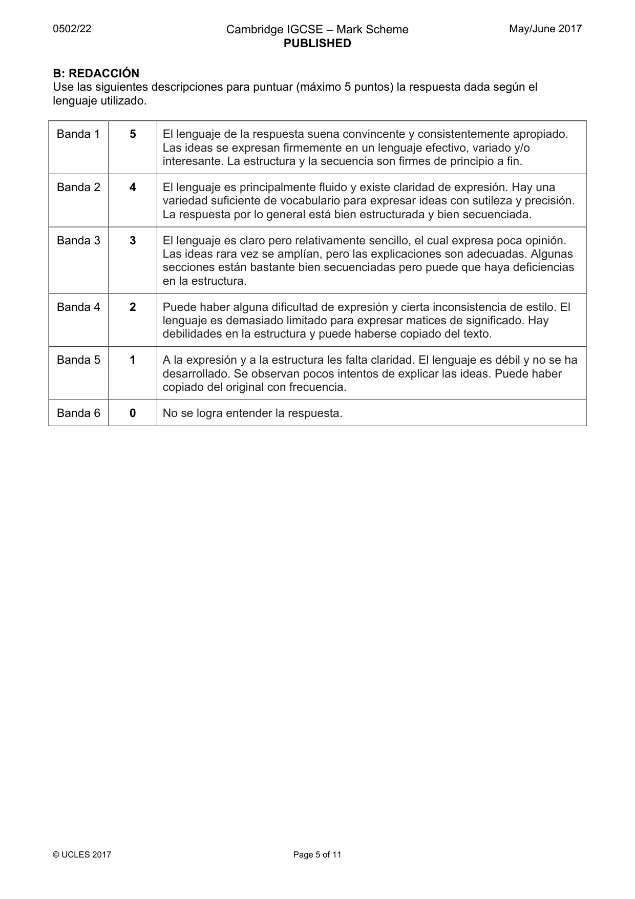 Mark scheme, page 5 of 11