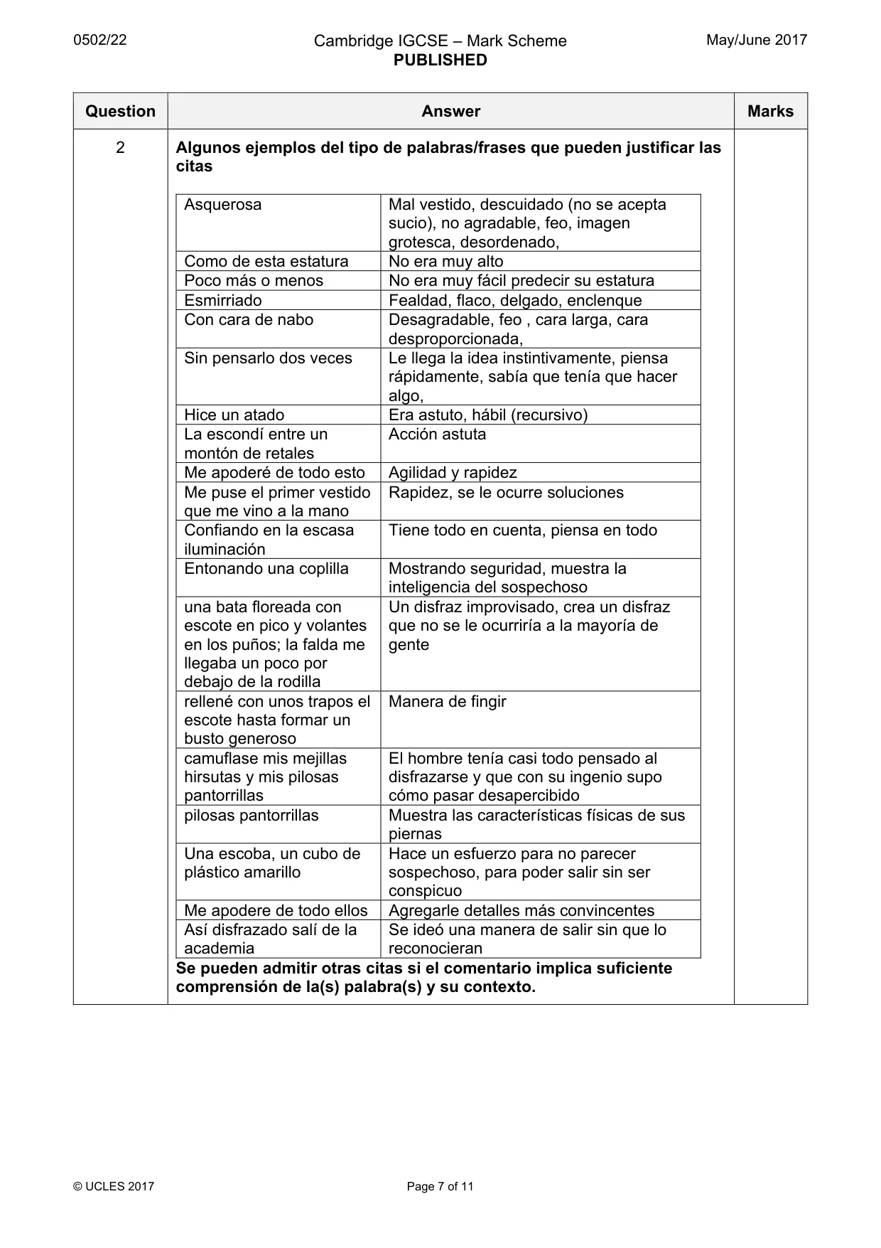 Mark scheme, page 7 of 11
