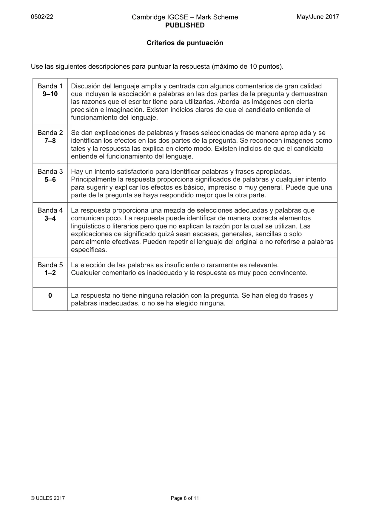 Mark scheme, page 8 of 11