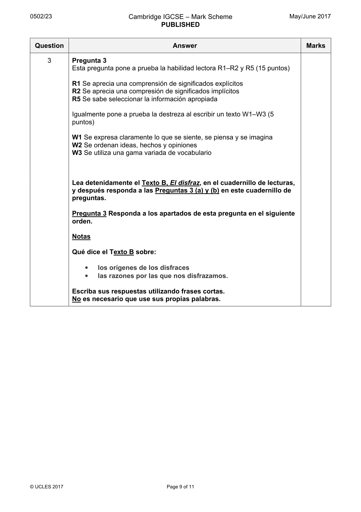 Mark scheme, page 9 of 11