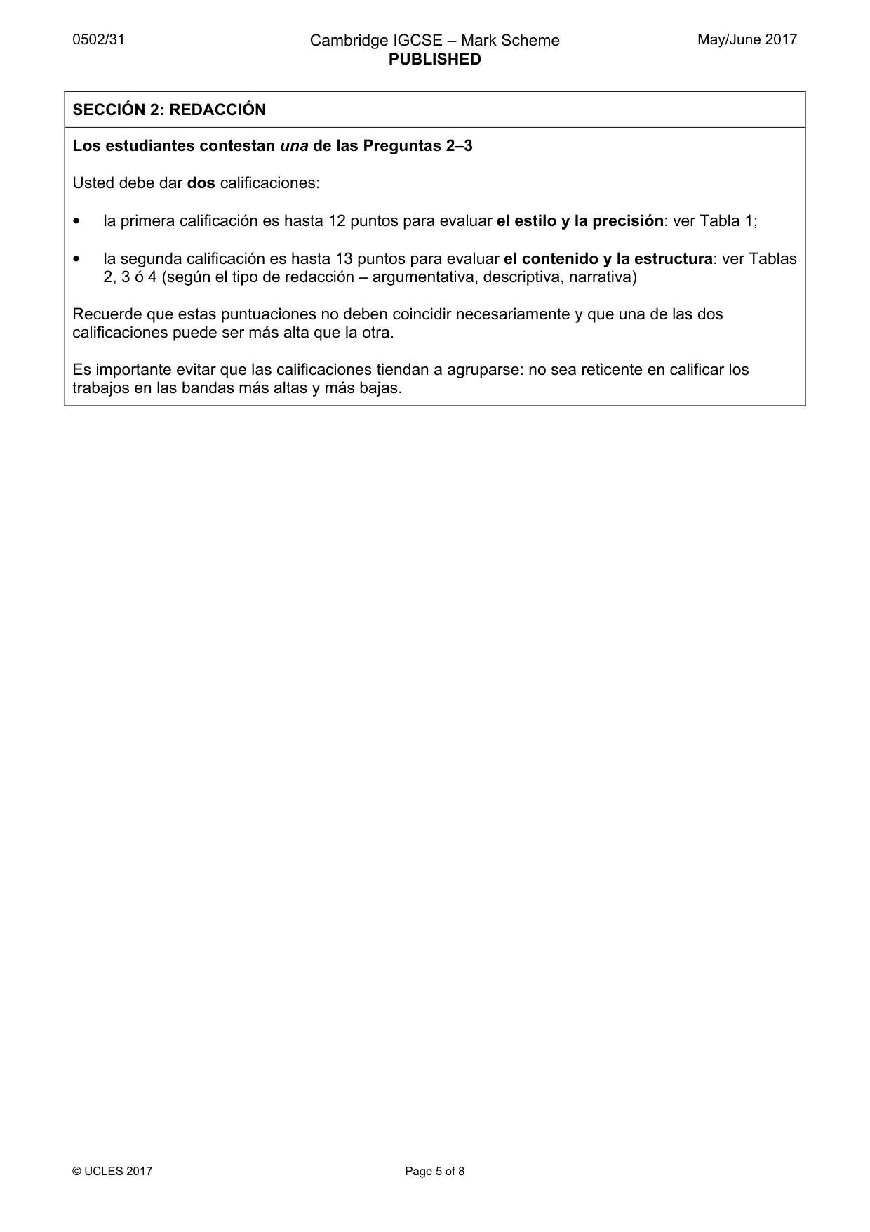 Mark scheme, page 5 of 8