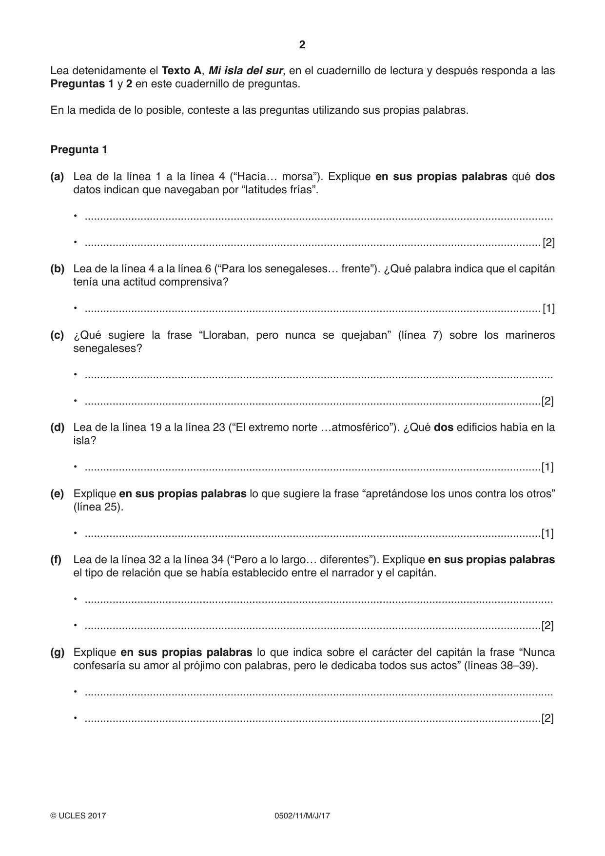 Cambridge IGCSE Spanish - First Language 0502 2017 May/June Paper 1 · Variant 1 question paper, page 2 of 12