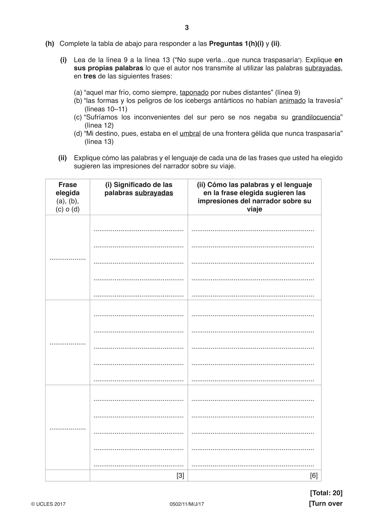 Cambridge IGCSE Spanish - First Language 0502 2017 May/June Paper 1 · Variant 1 question paper, page 3 of 12