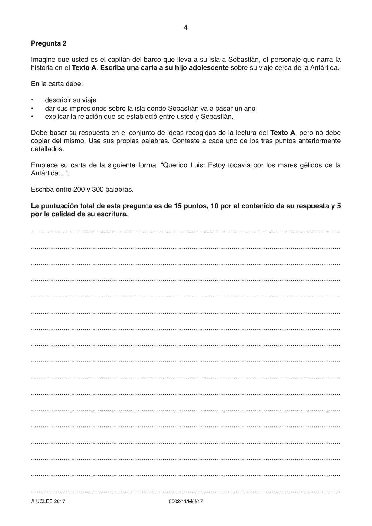 Cambridge IGCSE Spanish - First Language 0502 2017 May/June Paper 1 · Variant 1 question paper, page 4 of 12