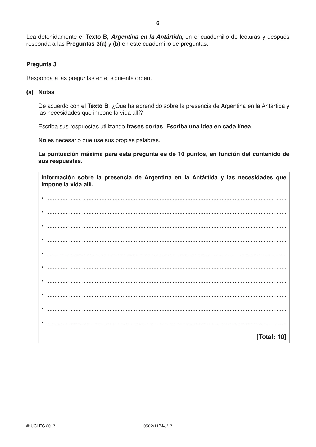 Cambridge IGCSE Spanish - First Language 0502 2017 May/June Paper 1 · Variant 1 question paper, page 6 of 12