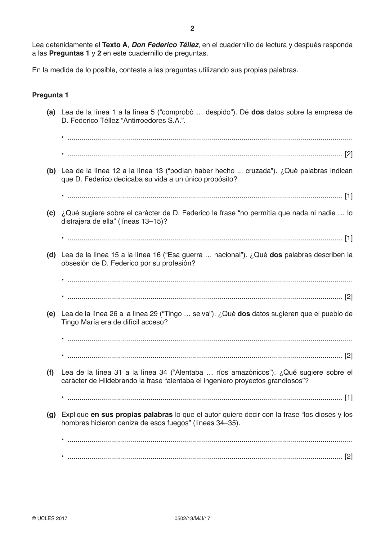 Cambridge IGCSE Spanish - First Language 0502 2017 May/June Paper 1 · Variant 3 question paper, page 2 of 12