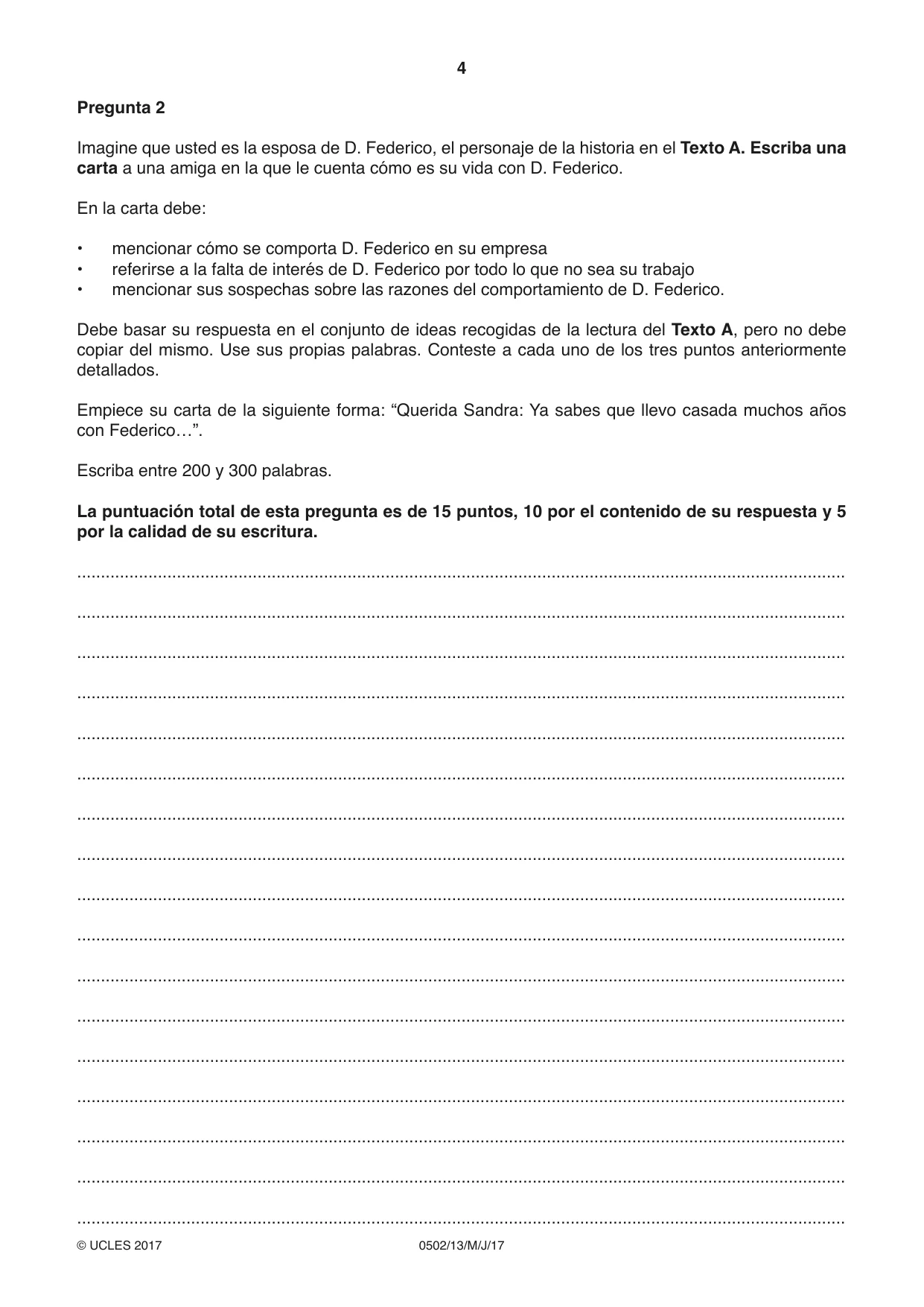 Cambridge IGCSE Spanish - First Language 0502 2017 May/June Paper 1 · Variant 3 question paper, page 4 of 12