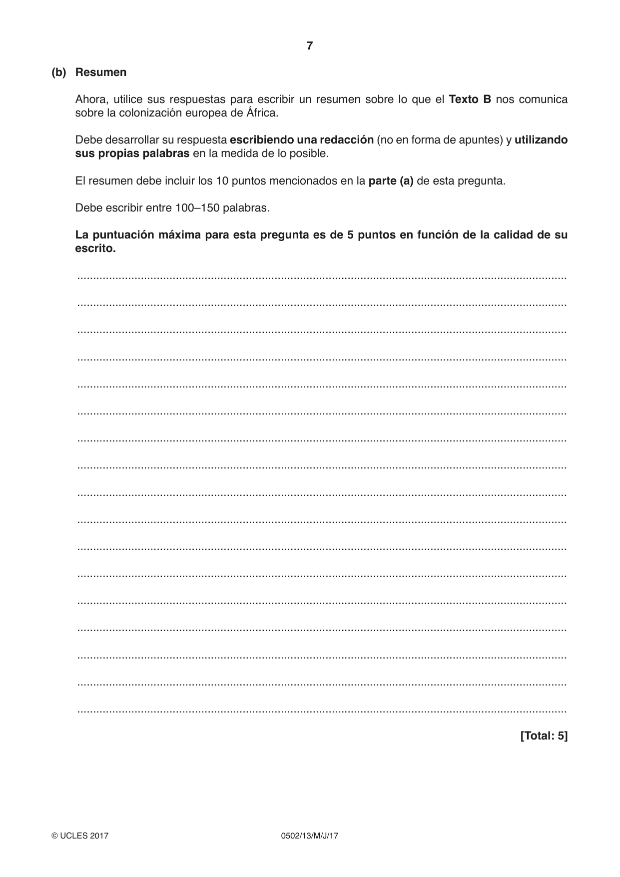 Cambridge IGCSE Spanish - First Language 0502 2017 May/June Paper 1 · Variant 3 question paper, page 7 of 12