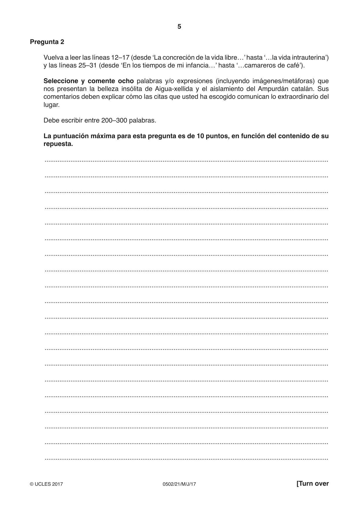 Cambridge IGCSE Spanish - First Language 0502 2017 May/June Paper 2 · Variant 1 question paper, page 5 of 12