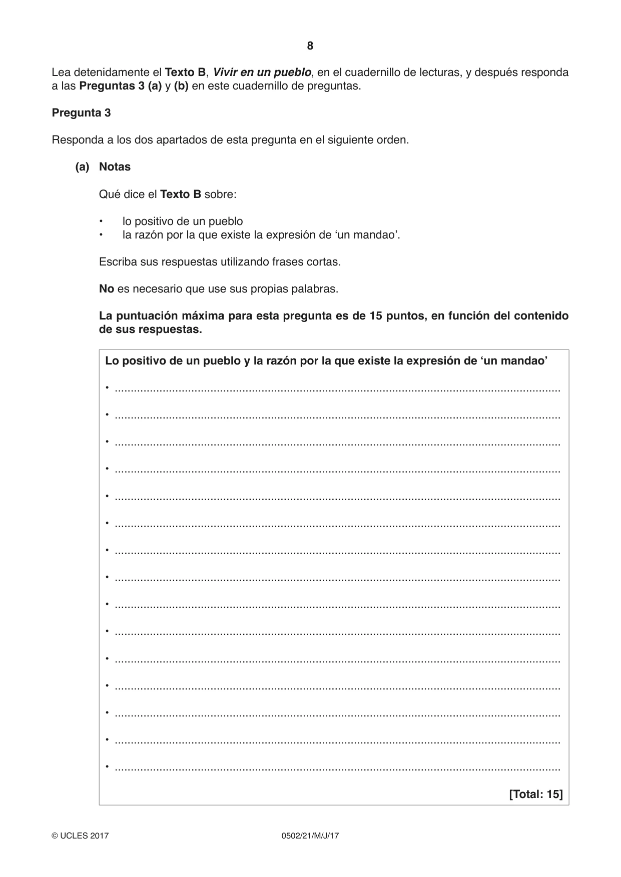 Cambridge IGCSE Spanish - First Language 0502 2017 May/June Paper 2 · Variant 1 question paper, page 8 of 12