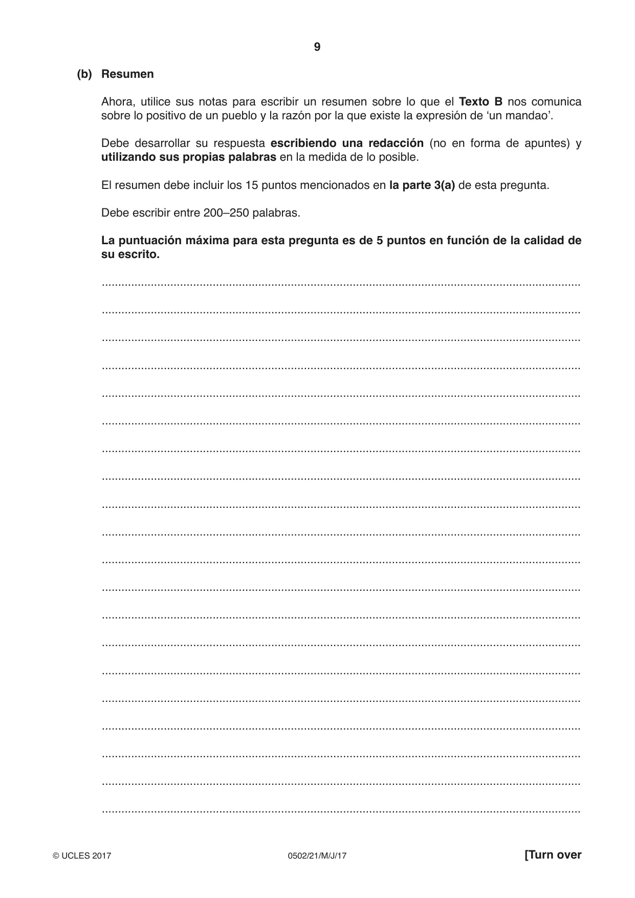 Cambridge IGCSE Spanish - First Language 0502 2017 May/June Paper 2 · Variant 1 question paper, page 9 of 12