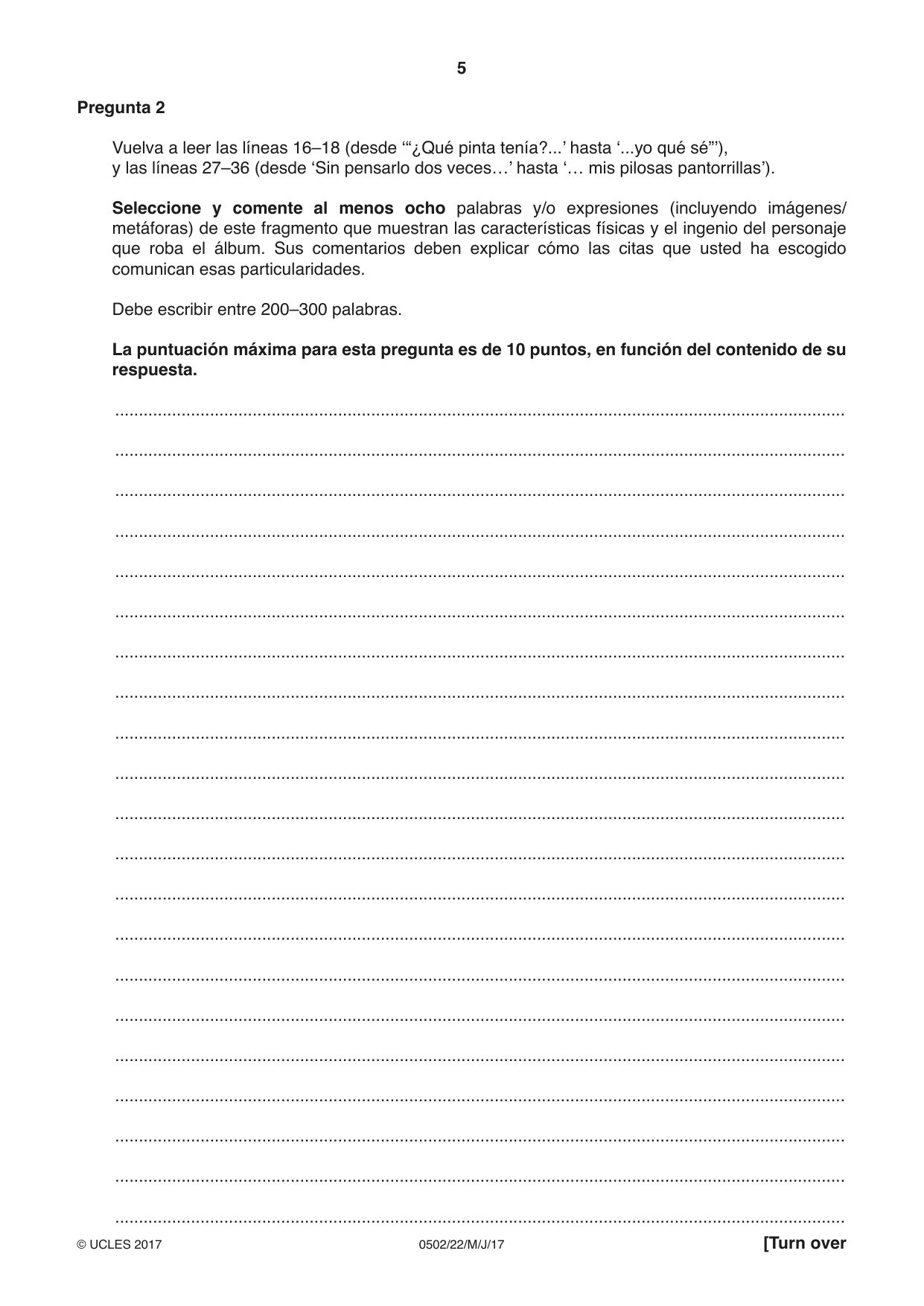 Cambridge IGCSE Spanish - First Language 0502 2017 May/June Paper 2 · Variant 2 question paper, page 5 of 12