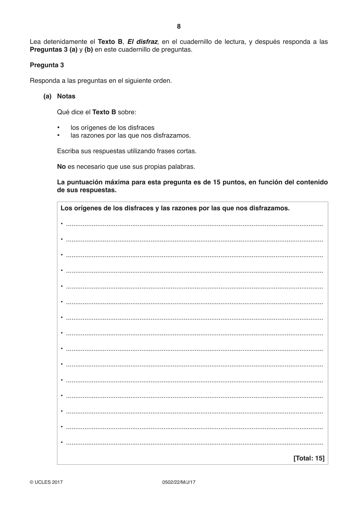 Cambridge IGCSE Spanish - First Language 0502 2017 May/June Paper 2 · Variant 2 question paper, page 8 of 12